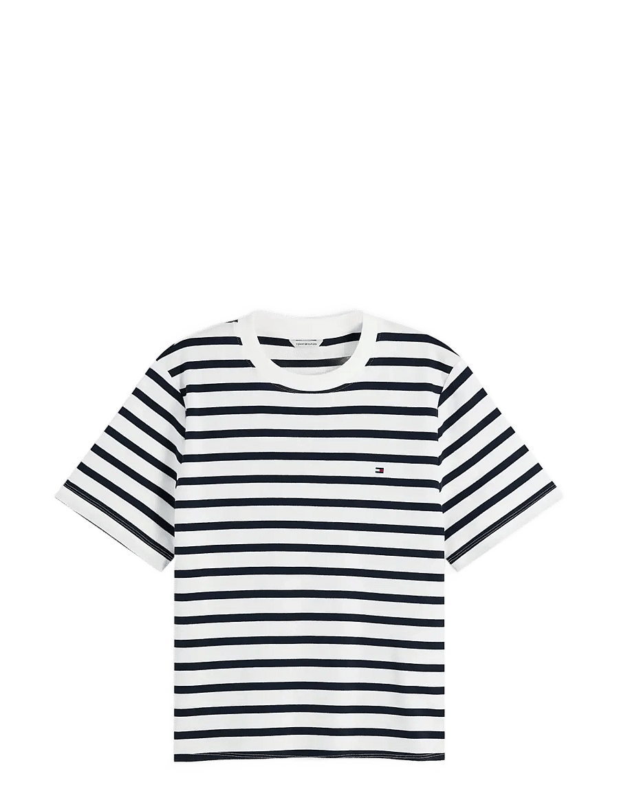 Tommy Hilfiger - INTERLOCK BOXY C-NK SS TEE - t-shirts - breton stripe ecru dark night navy - 1