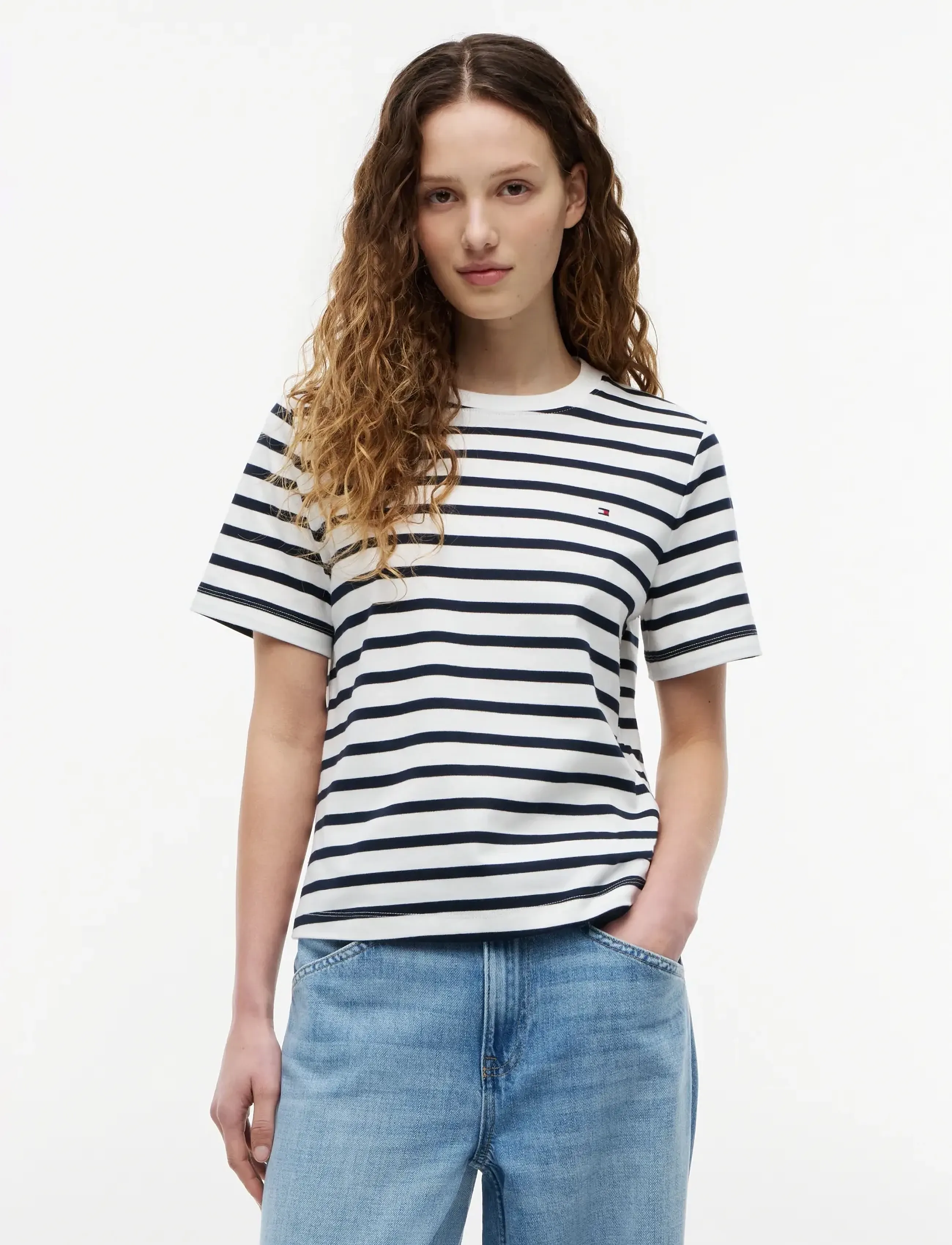 Tommy Hilfiger INTERLOCK BOXY C-NK SS TEE - Tommy Hilfiger - BRETON STRIPE ECRU DARK NIGHT NAVY / multi