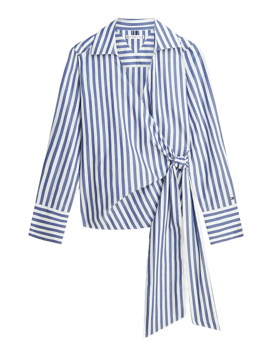 Tommy Hilfiger - POPLIN KNOT BLOUSE WITH LS - langärmelige blusen - wide banker stp ecru seashore navy - 1