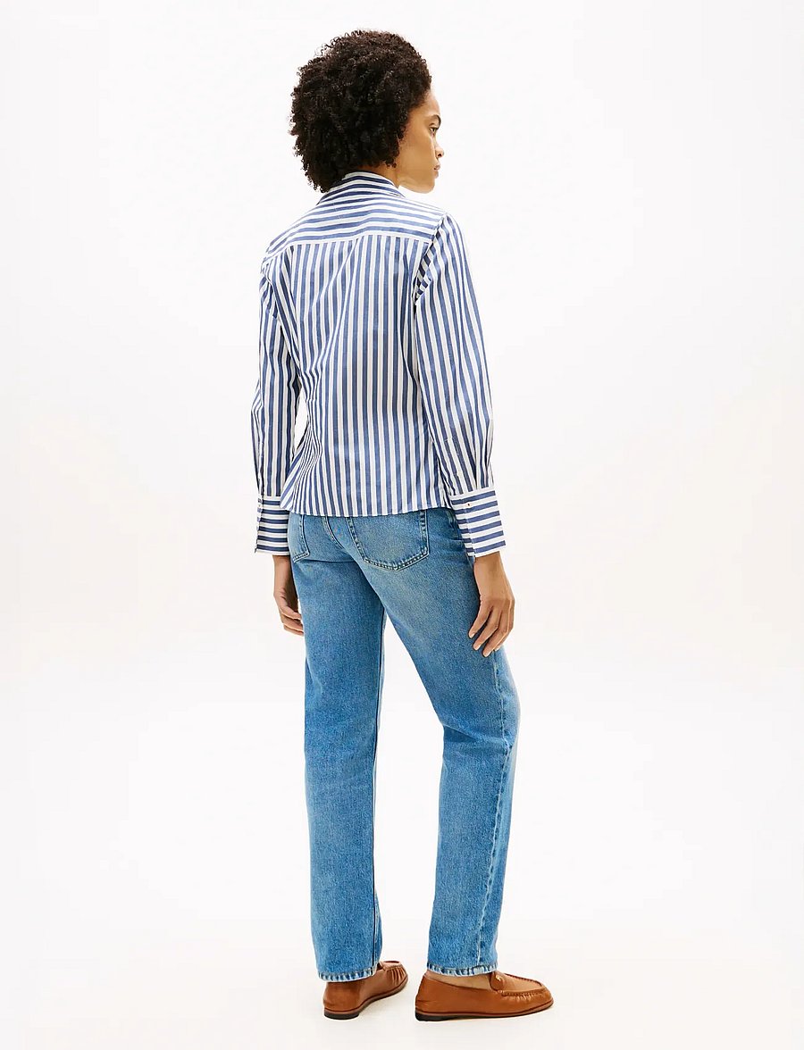 Tommy Hilfiger - POPLIN KNOT BLOUSE WITH LS - langärmelige blusen - wide banker stp ecru seashore navy - 2