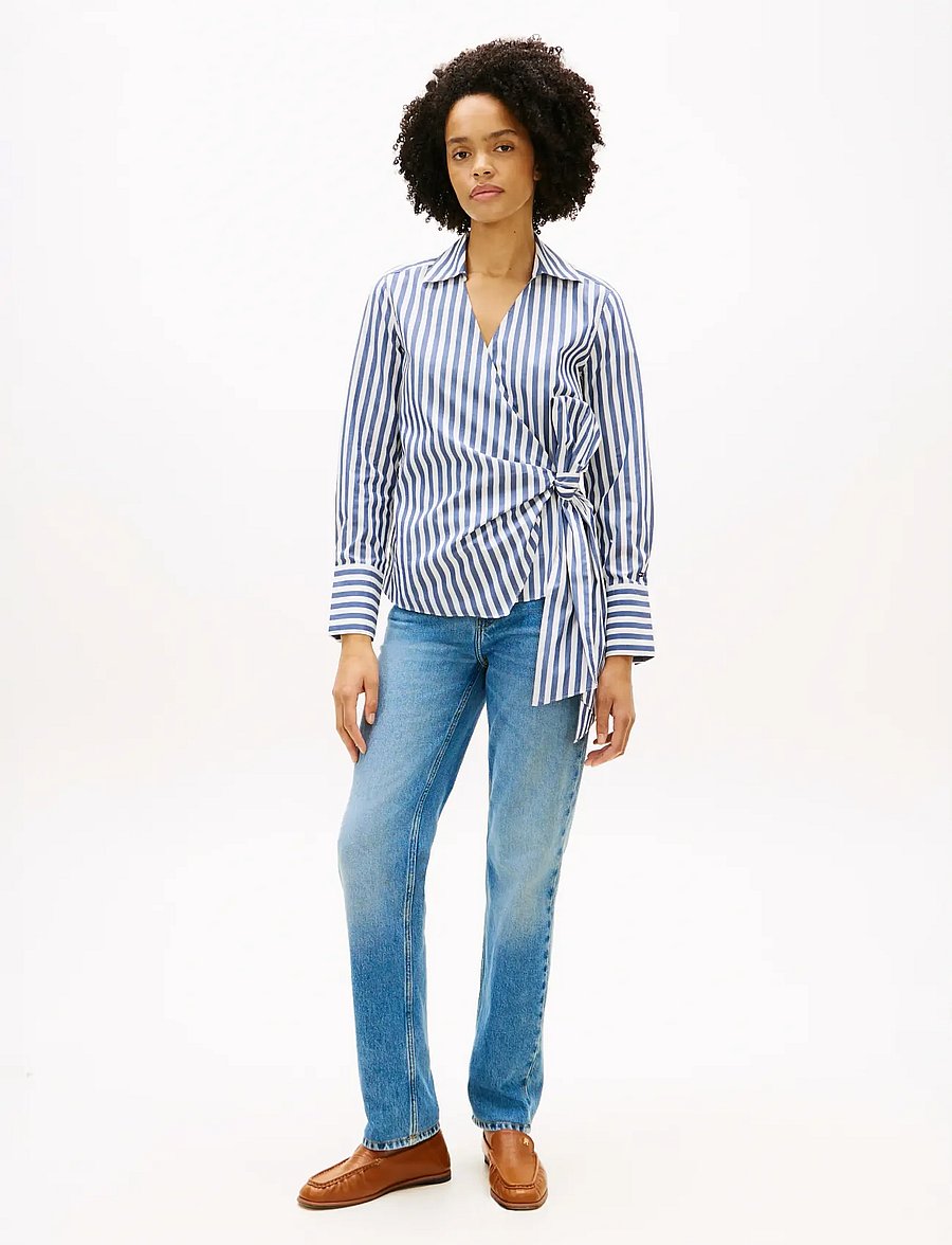 Tommy Hilfiger - POPLIN KNOT BLOUSE WITH LS - langärmelige blusen - wide banker stp ecru seashore navy - 3