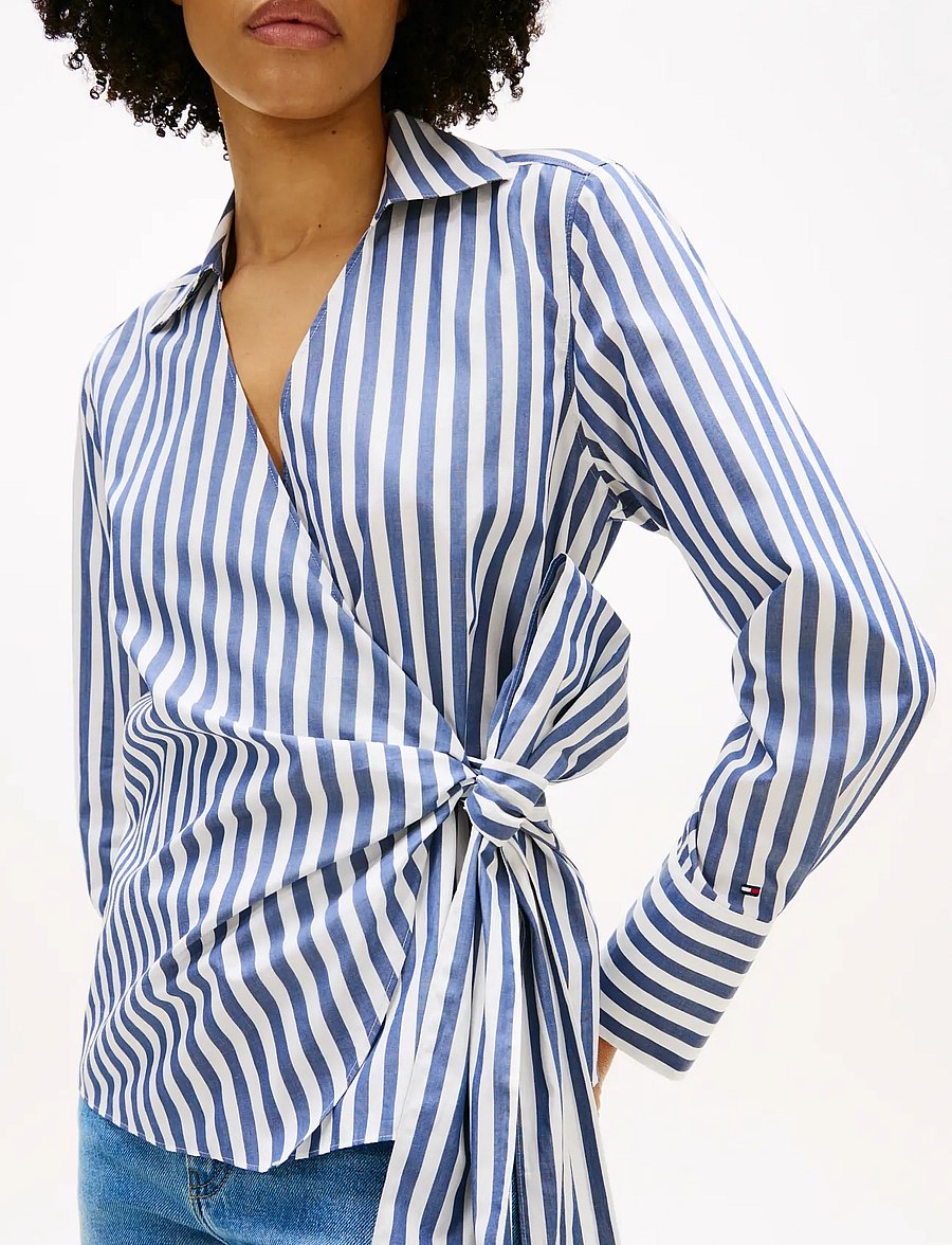 Tommy Hilfiger - POPLIN KNOT BLOUSE WITH LS - langärmelige blusen - wide banker stp ecru seashore navy - 4