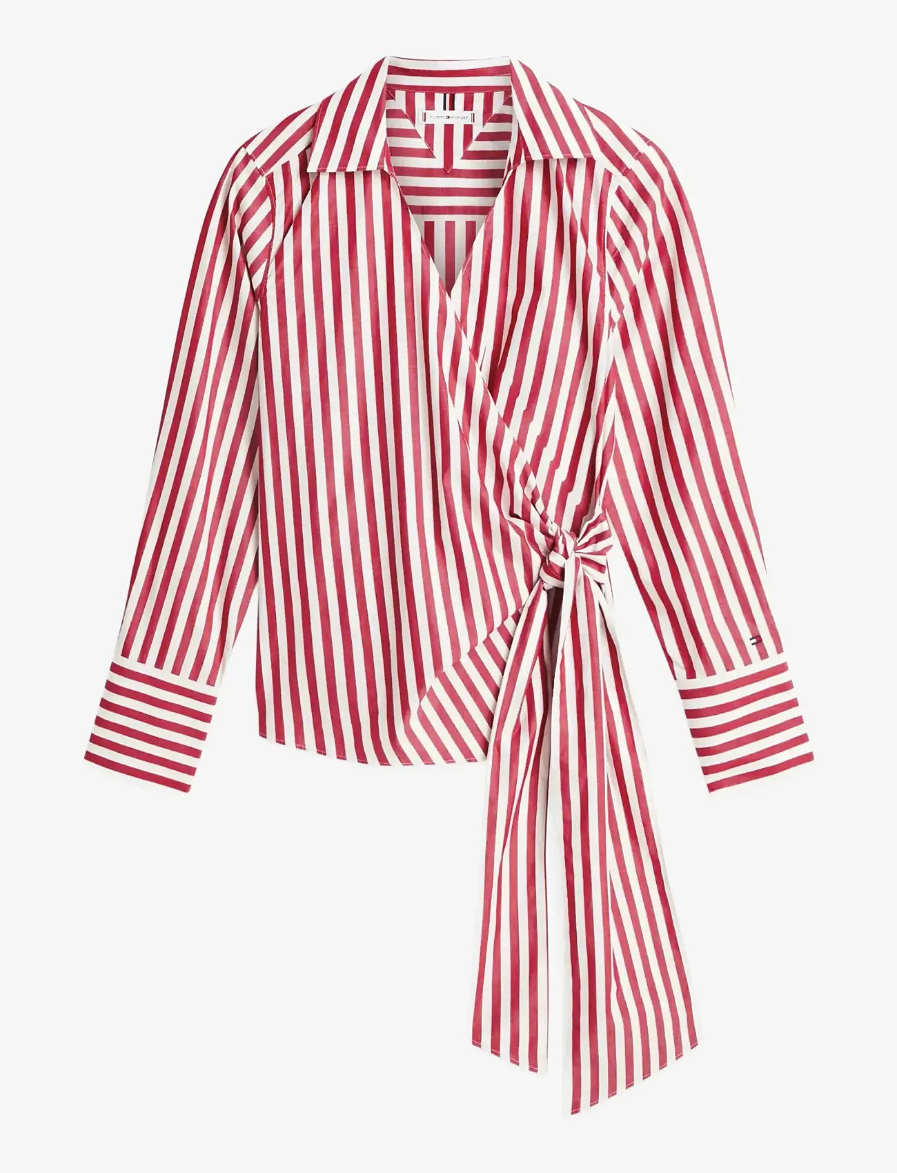 Tommy Hilfiger - POPLIN KNOT BLOUSE WITH LS - long sleeved blouses - wide banker stp ecru liberty red - 1