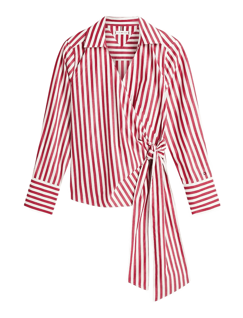 Tommy Hilfiger - POPLIN KNOT BLOUSE WITH LS - long sleeved blouses - wide banker stp ecru liberty red - 1