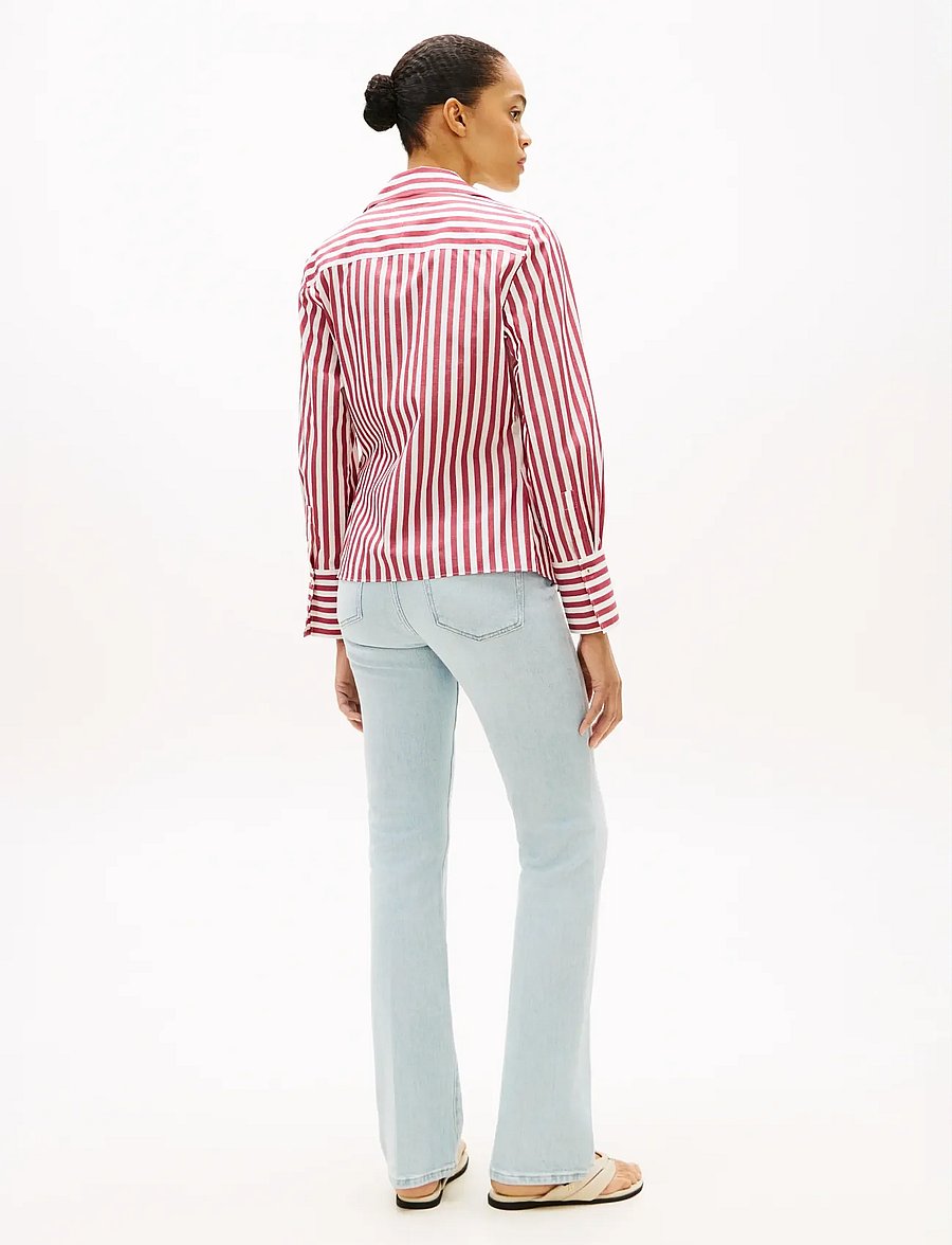 Tommy Hilfiger - POPLIN KNOT BLOUSE WITH LS - blūzes ar garām piedurknēm - wide banker stp ecru liberty red - 2