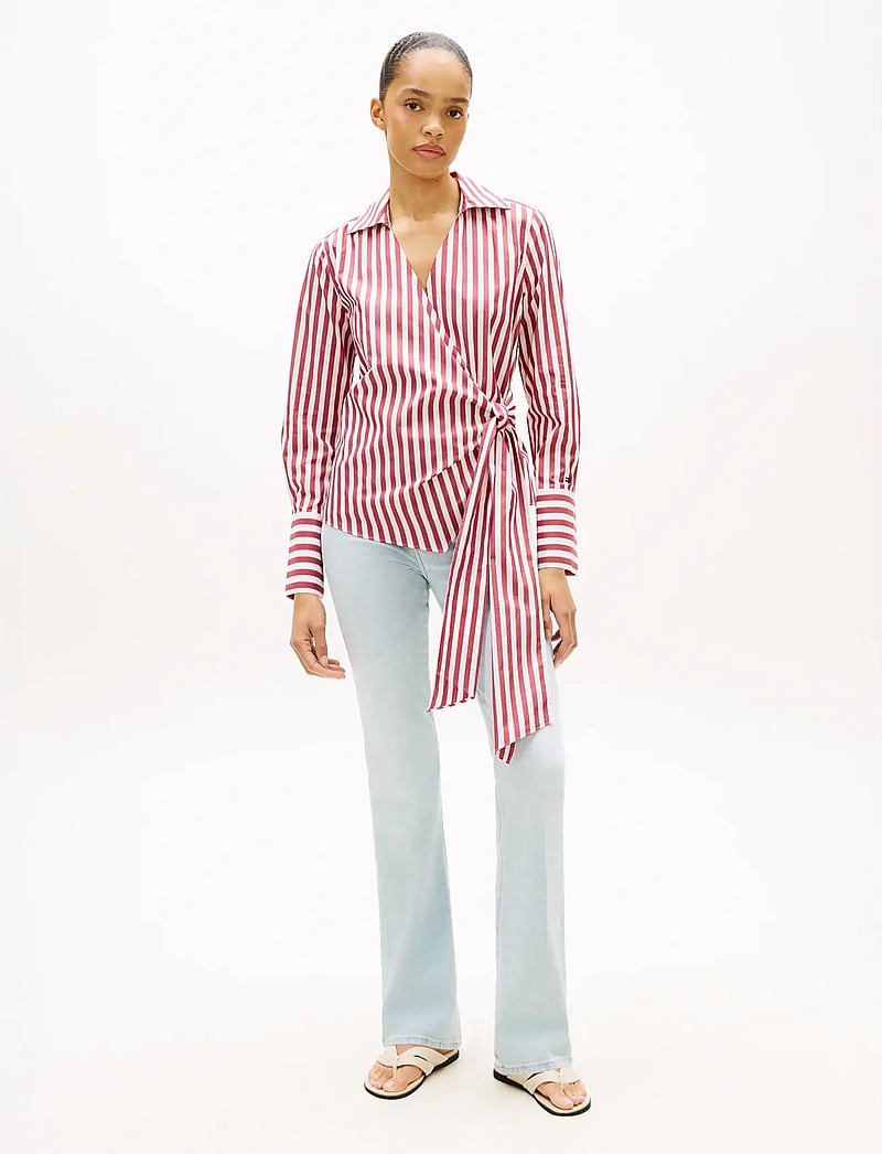 Tommy Hilfiger - POPLIN KNOT BLOUSE WITH LS - long sleeved blouses - wide banker stp ecru liberty red - 3