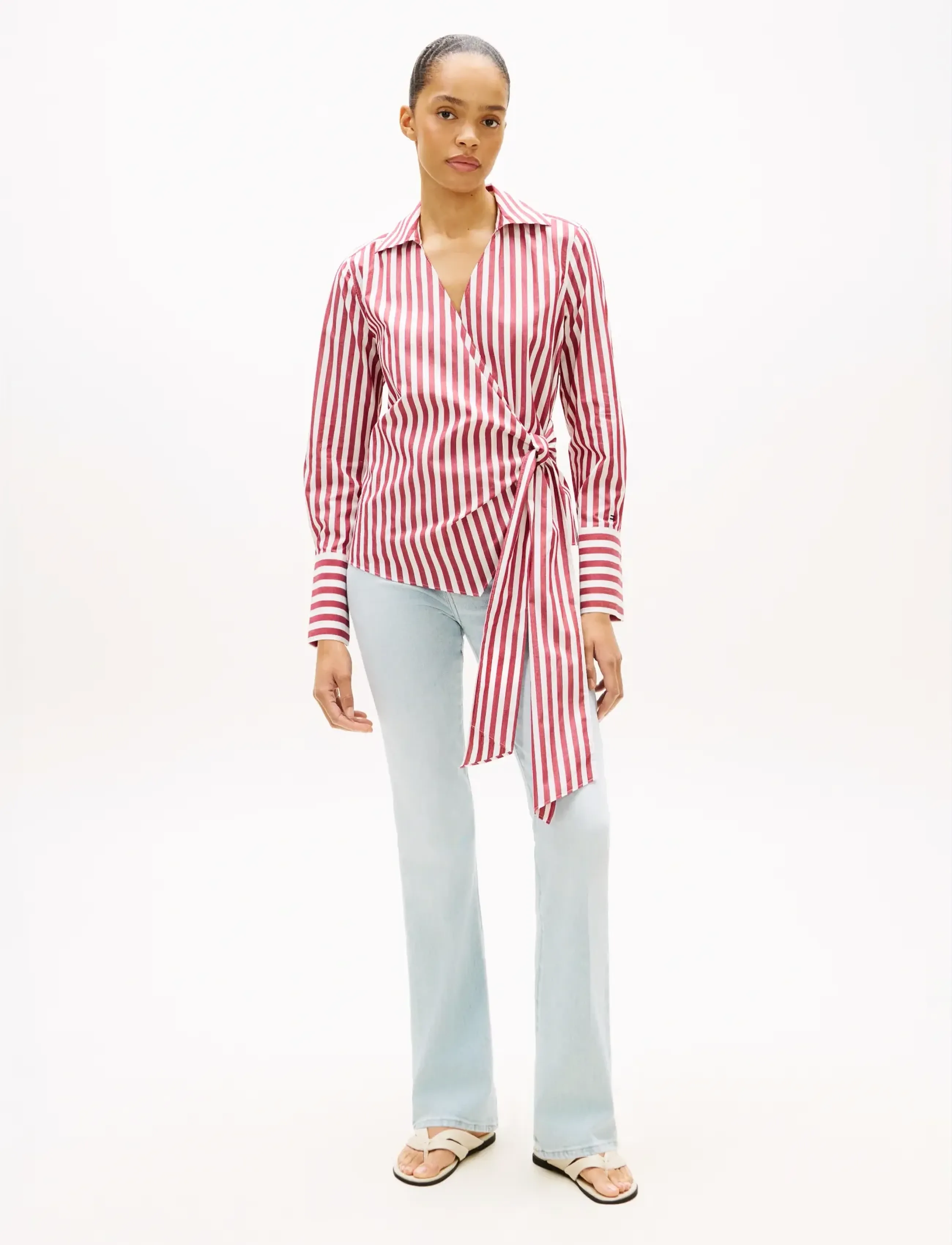 Tommy Hilfiger - POPLIN KNOT BLOUSE WITH LS - langærmede bluser - wide banker stp ecru liberty red - 3