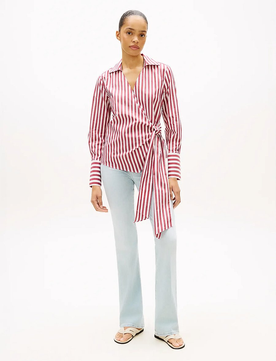 Tommy Hilfiger - POPLIN KNOT BLOUSE WITH LS - blūzes ar garām piedurknēm - wide banker stp ecru liberty red - 3