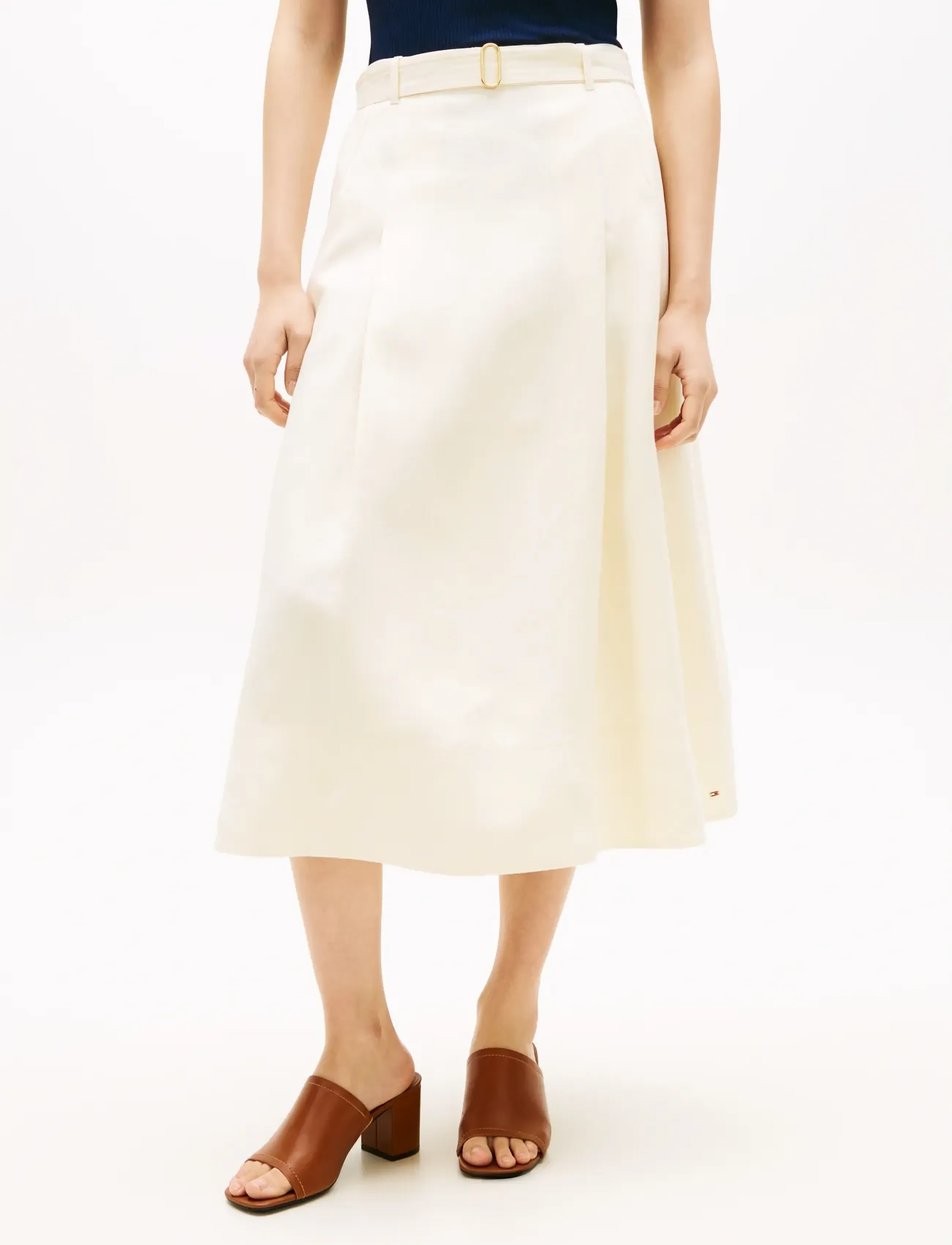 Tommy Hilfiger Linen Utility Midi Skirt, 44, Röcke, Creme - Knee-length & Frauen