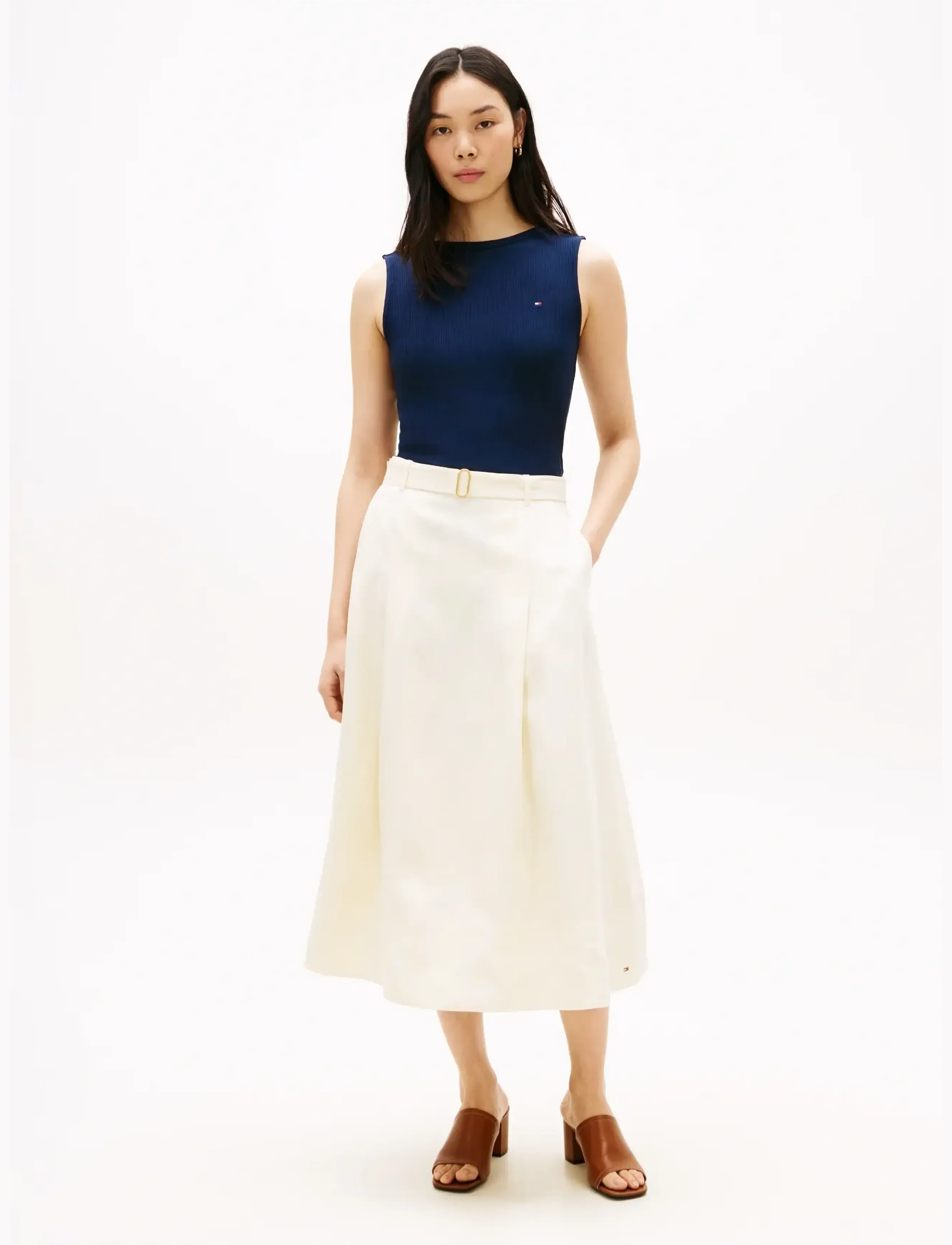 Tommy Hilfiger - LINEN UTILITY MIDI SKIRT - midiseelikud - calico - 3