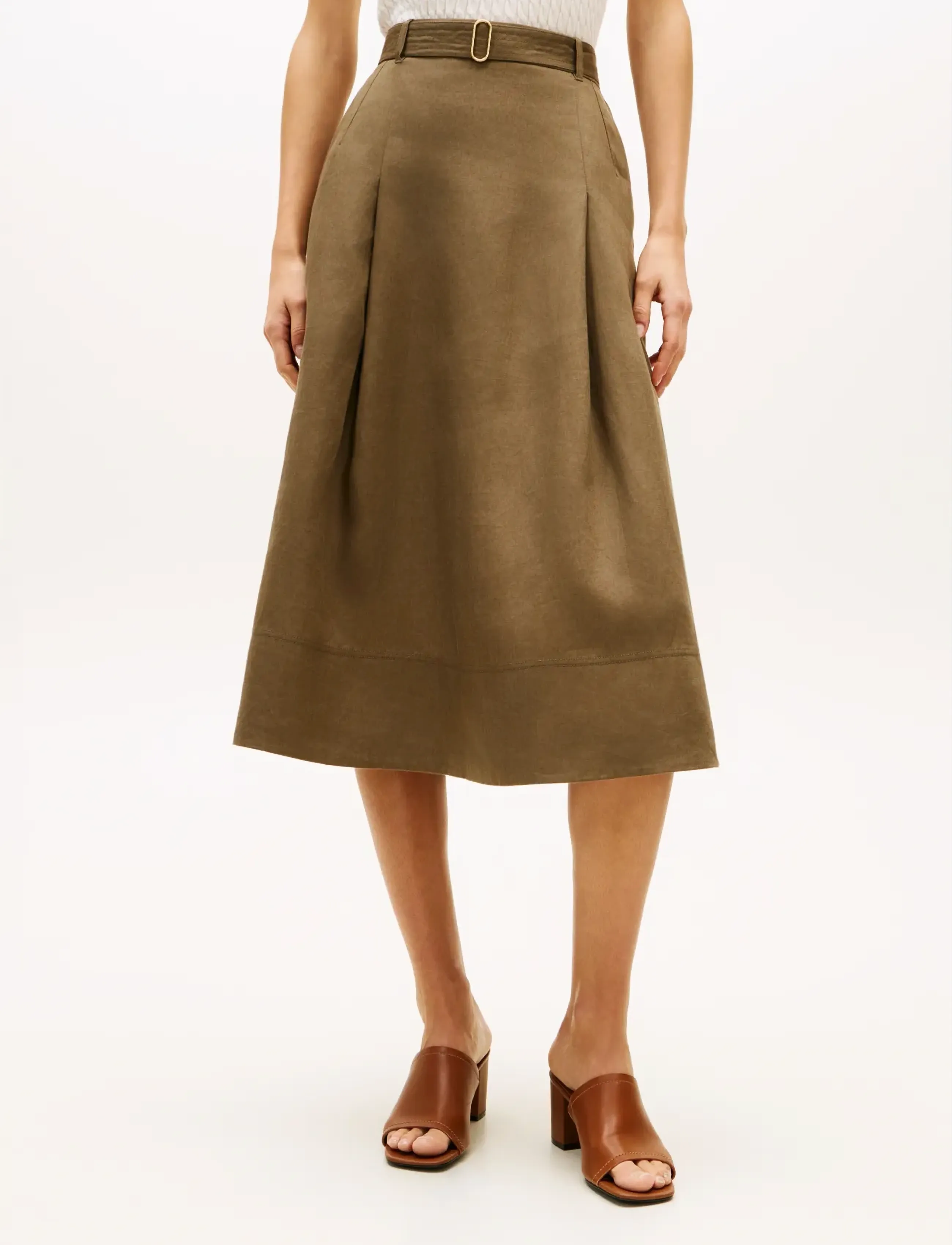 Tommy Hilfiger LINEN UTILITY MIDI SKIRT - Midi nederdele - MEDITERRANEAN OLIVE / brown