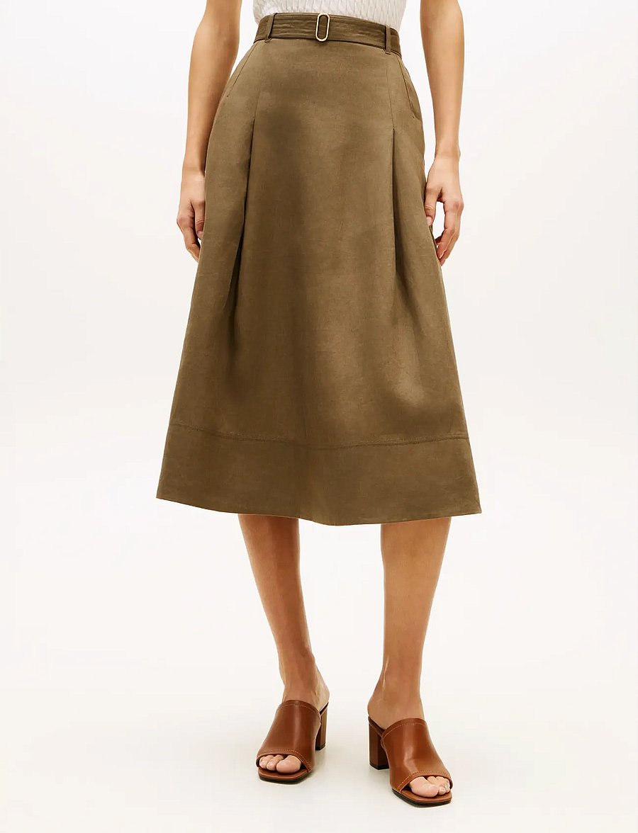 Tommy Hilfiger - LINEN UTILITY MIDI SKIRT - midi-röcke - mediterranean olive - 0