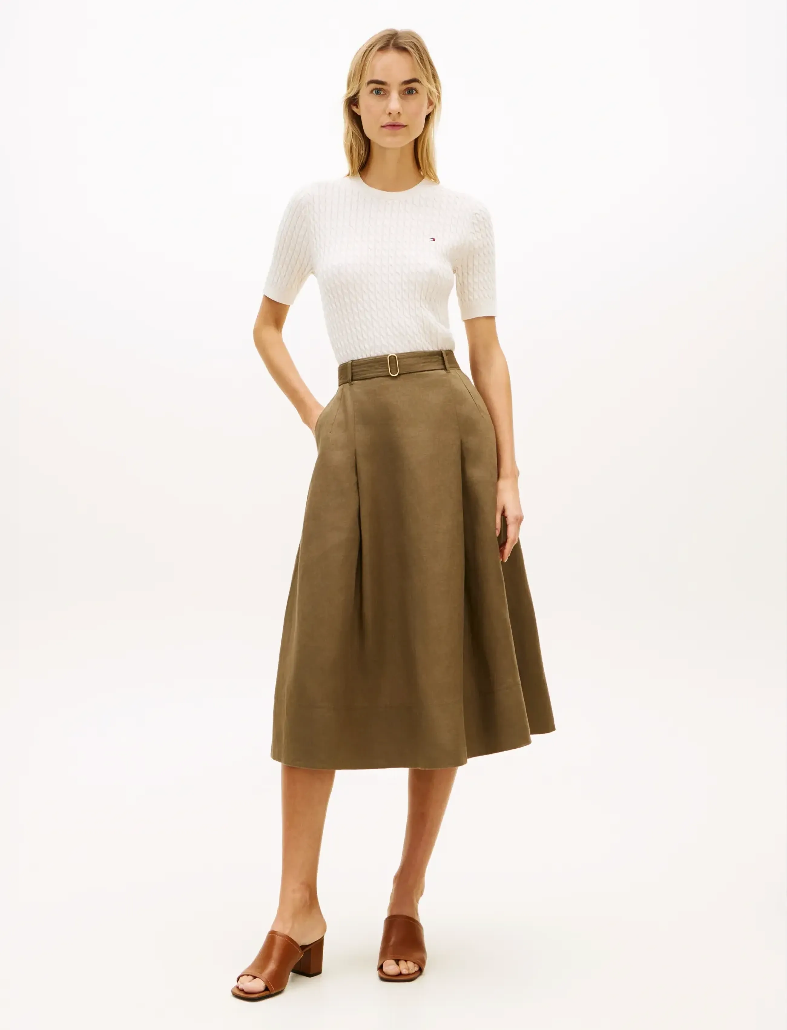 Tommy Hilfiger - LINEN UTILITY MIDI SKIRT - midi nederdele - mediterranean olive - 3