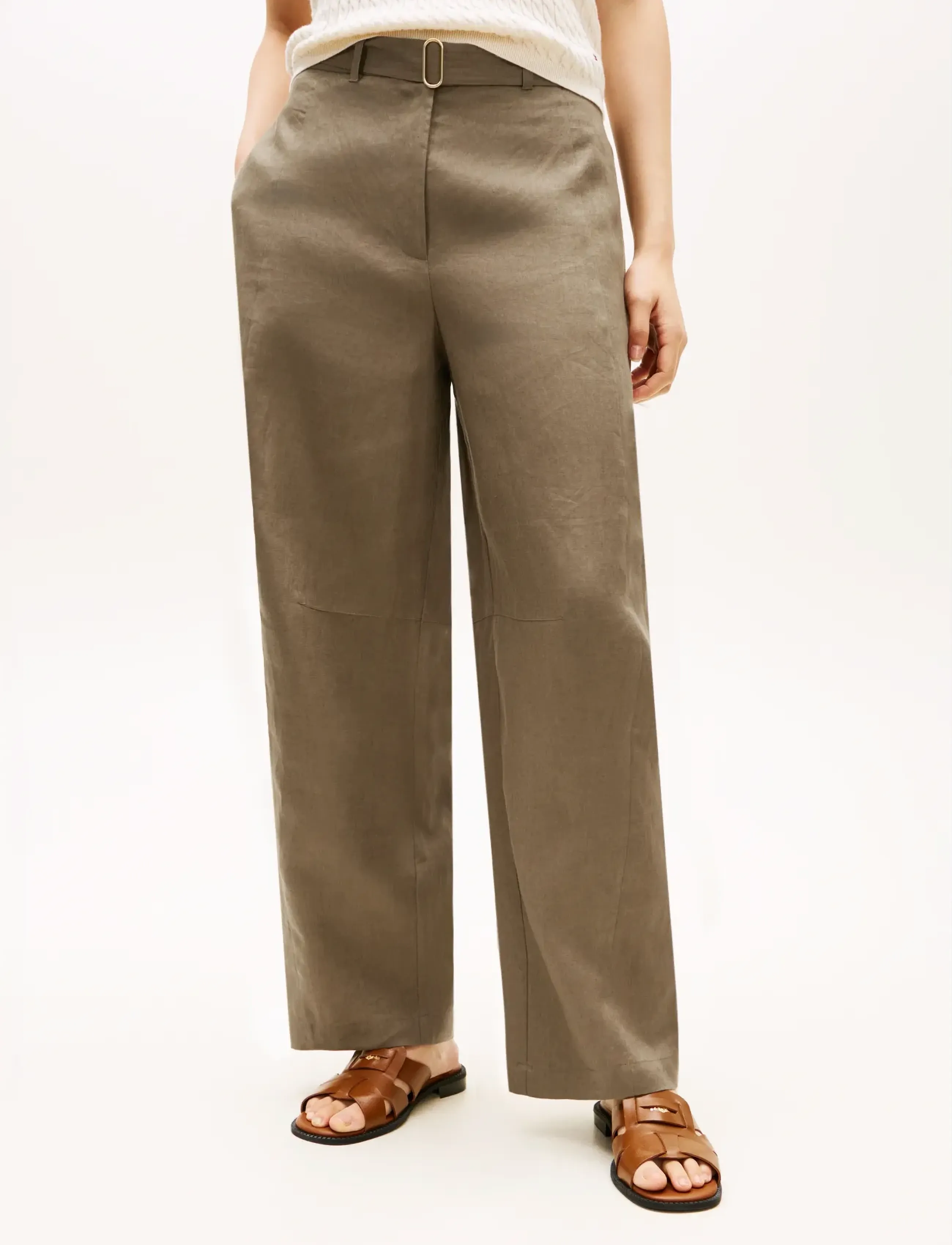 Tommy Hilfiger Linen Utility Barrel Pant, 36, Khaki green, Trousers > Barrel Trousers, Dame