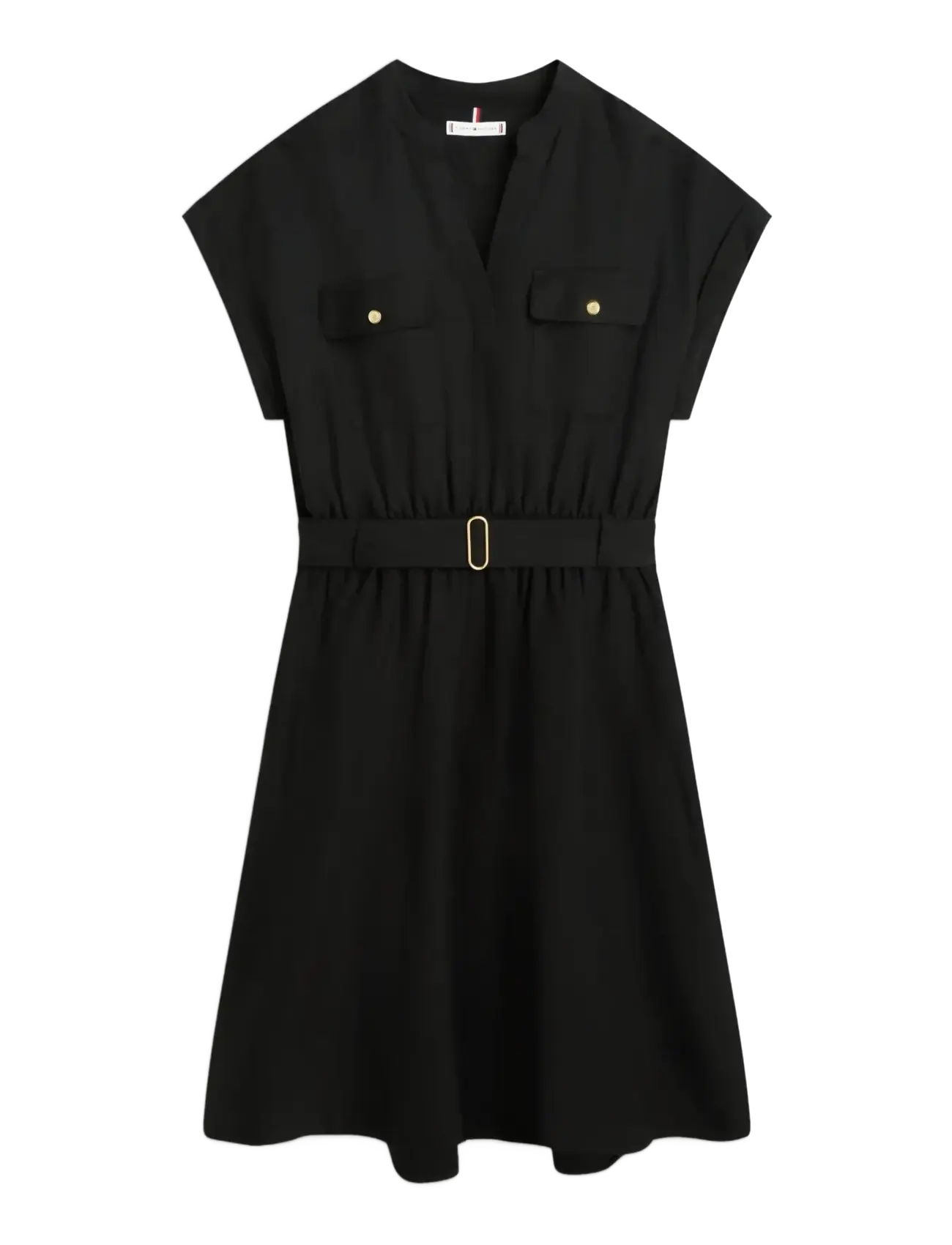 TOMMY HILFIGER Vis/Linen Belted Knee Ss Kleid Schwarz - S - Damen