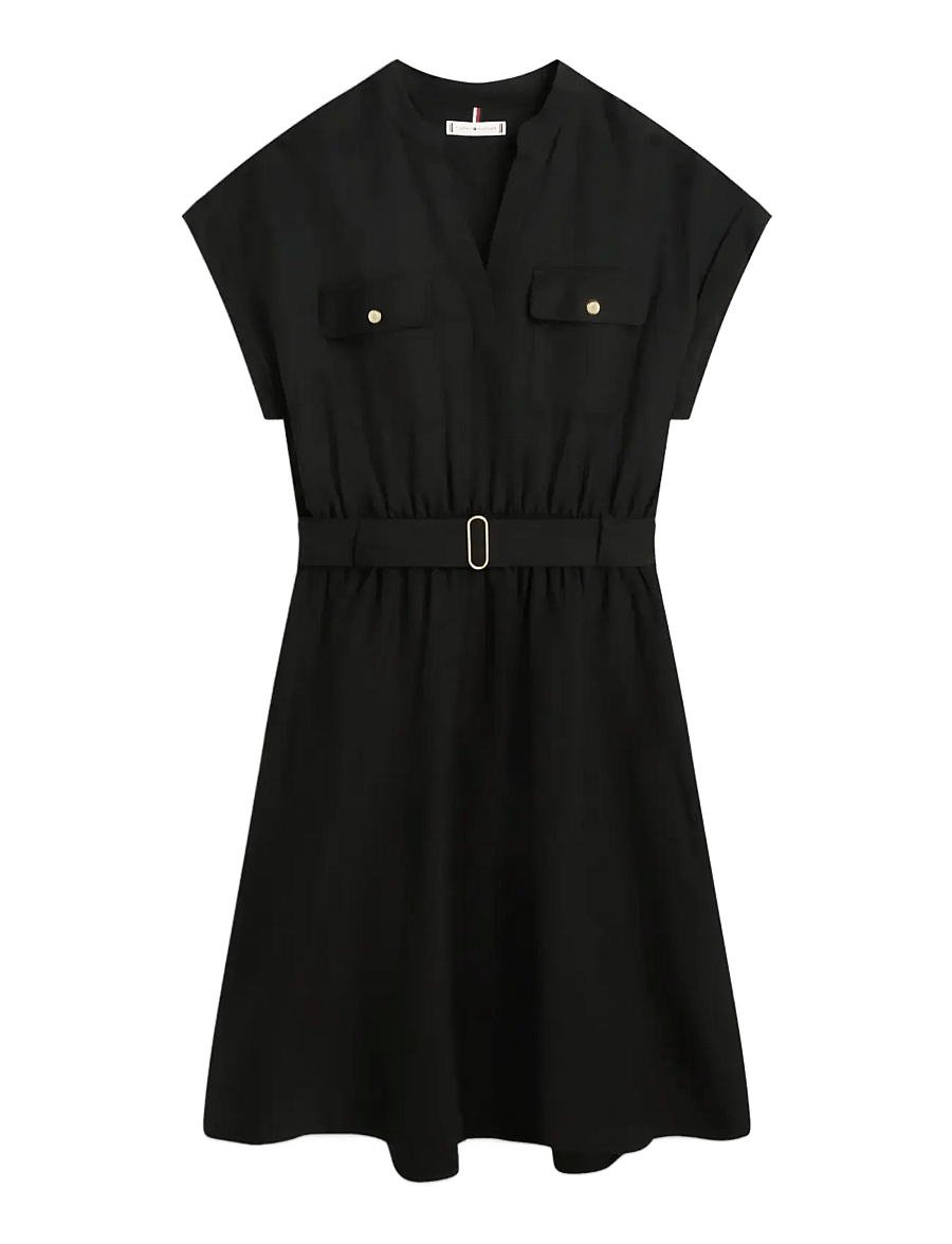 Tommy Hilfiger - VIS/LINEN BELTED KNEE SS DRESS - robes chemises - black - 1