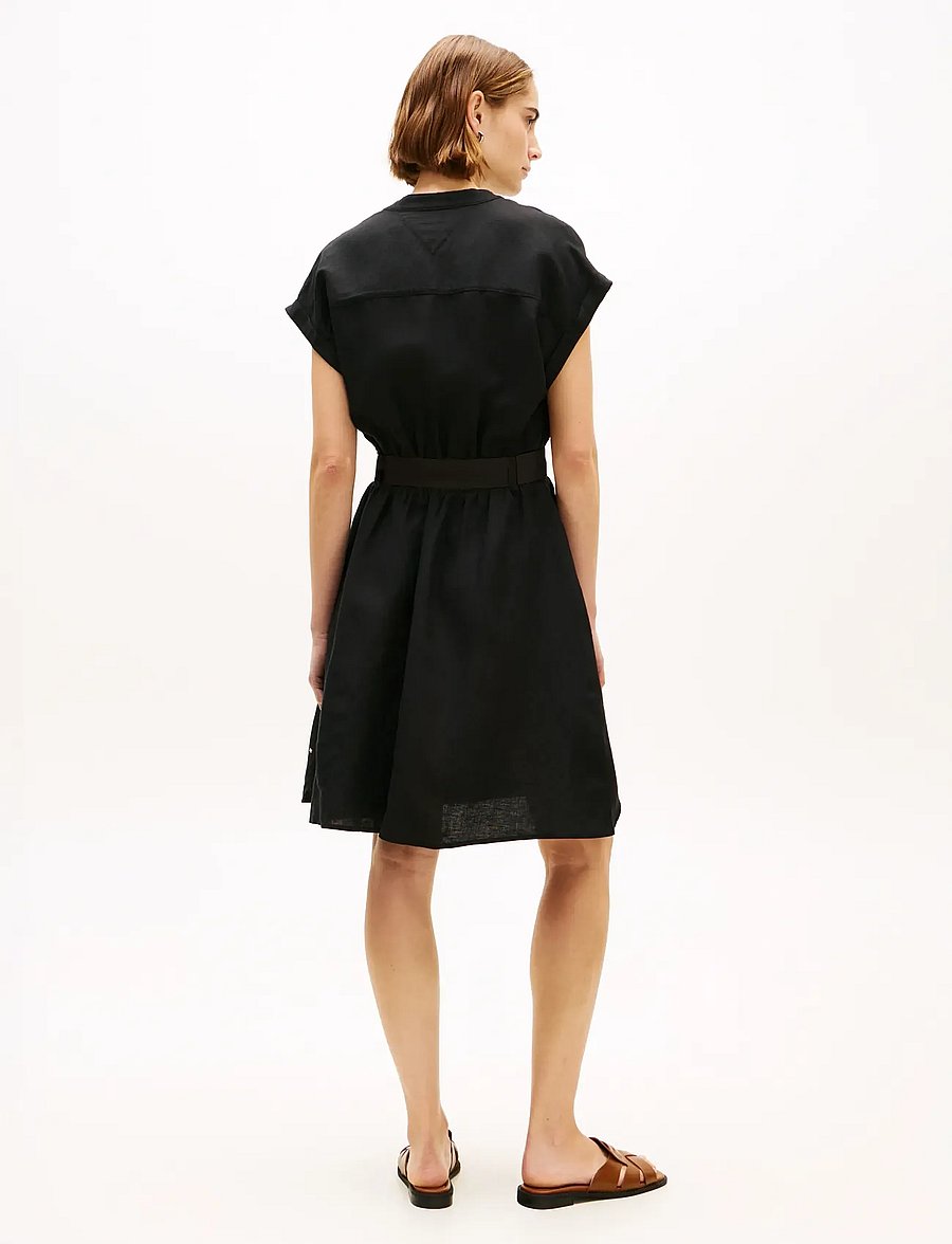 Tommy Hilfiger - VIS/LINEN BELTED KNEE SS DRESS - robes chemises - black - 2