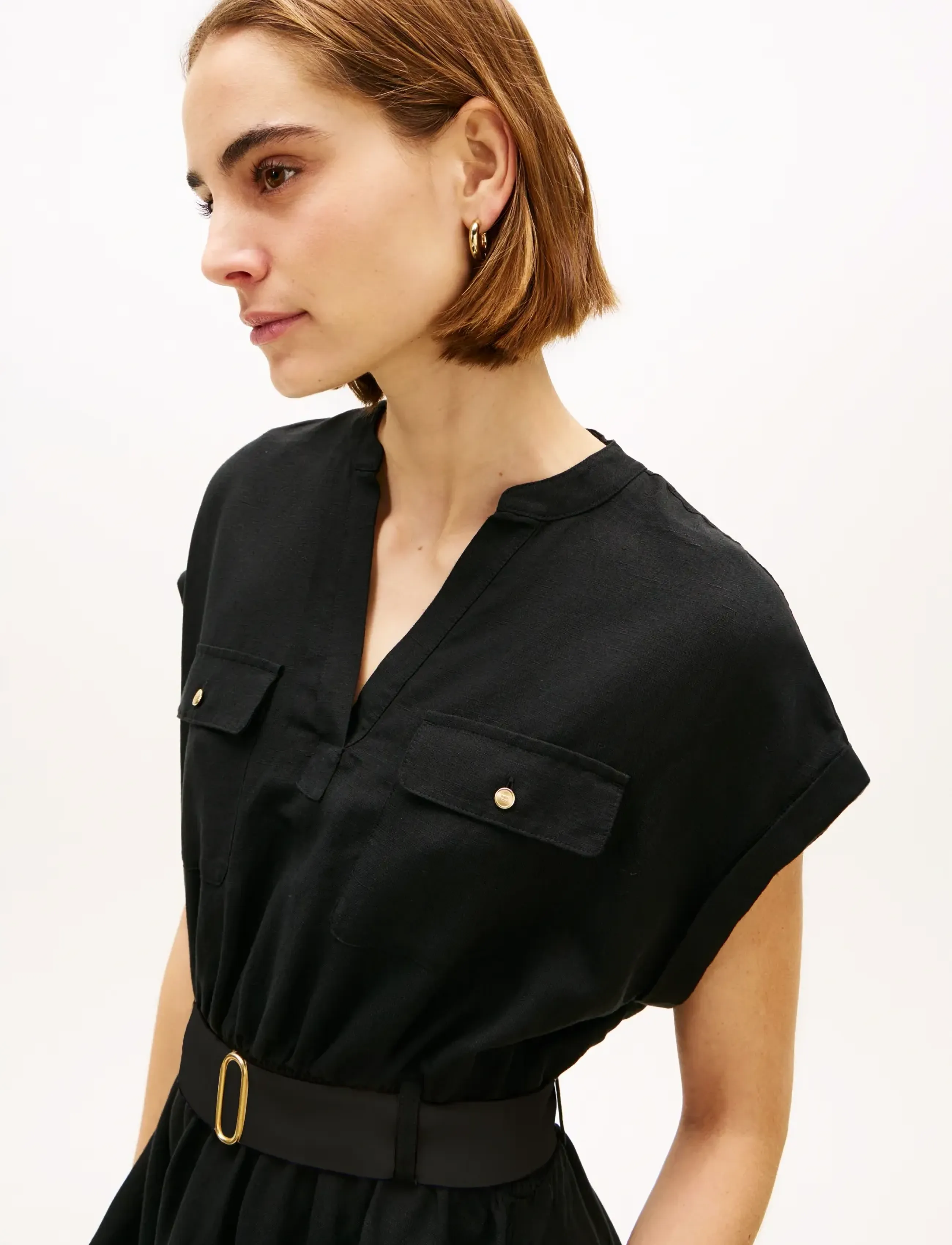 Tommy Hilfiger - VIS/LINEN BELTED KNEE SS DRESS - robes chemises - black - 3