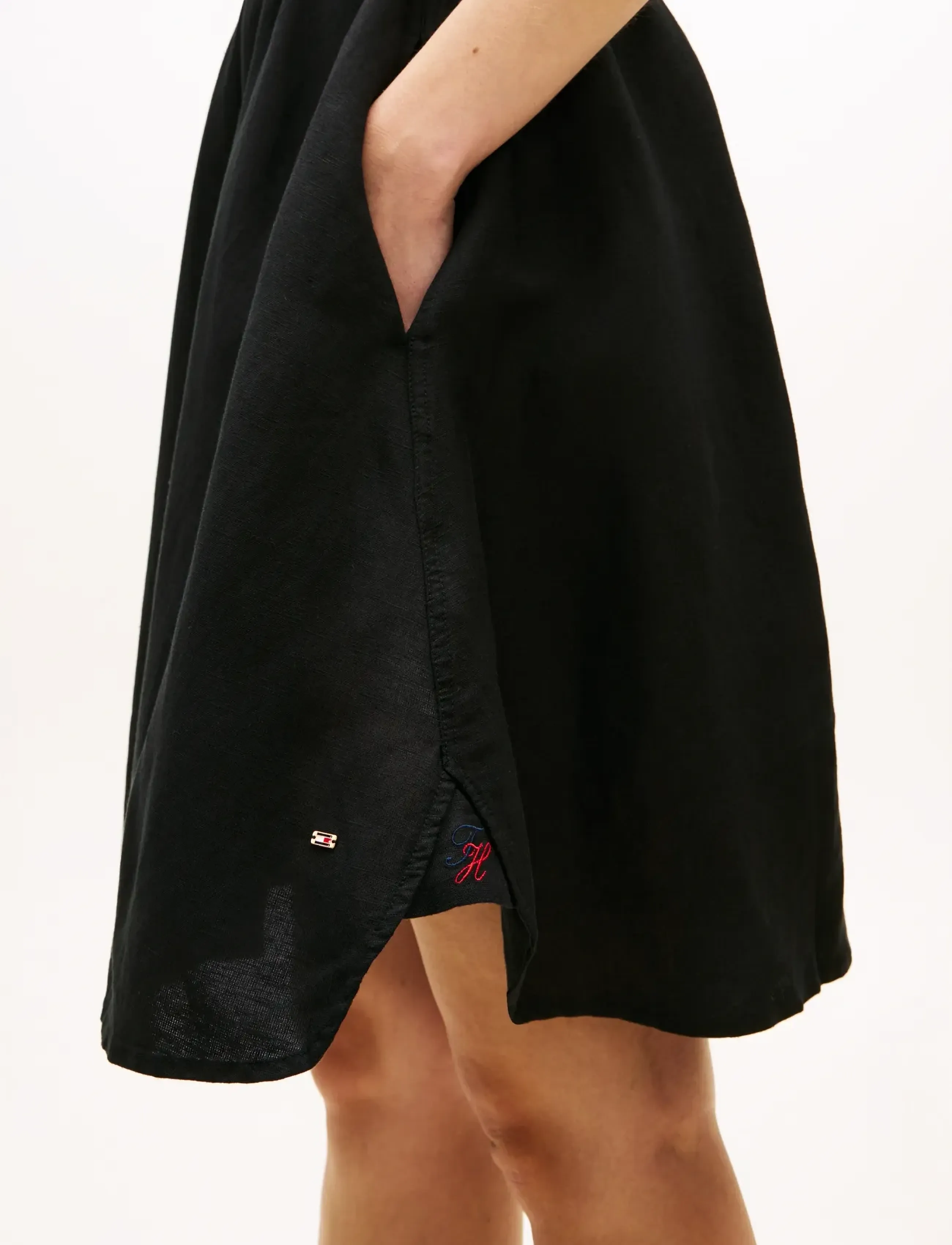 Tommy Hilfiger - VIS/LINEN BELTED KNEE SS DRESS - robes chemises - black - 4