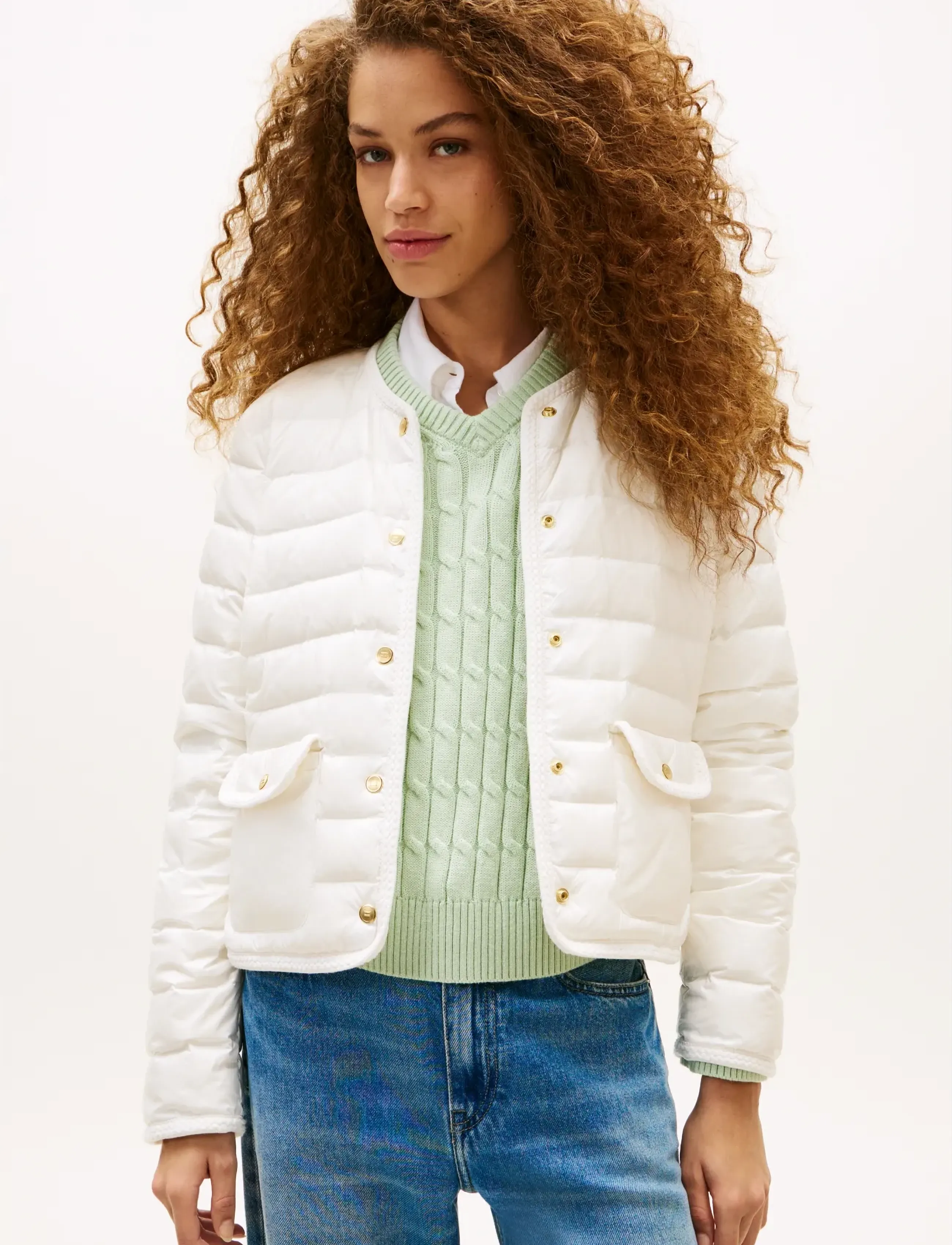 Tommy Hilfiger FEMININE LW DOWN JACKET - Dunjackor - IVORY SILK / cream