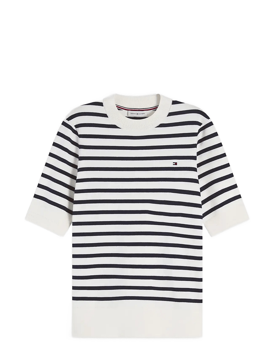 Tommy Hilfiger - CO JERSEY FINE GG C-NK SS SWT - t-shirts - ivory petal dark n navy breton stp - 1