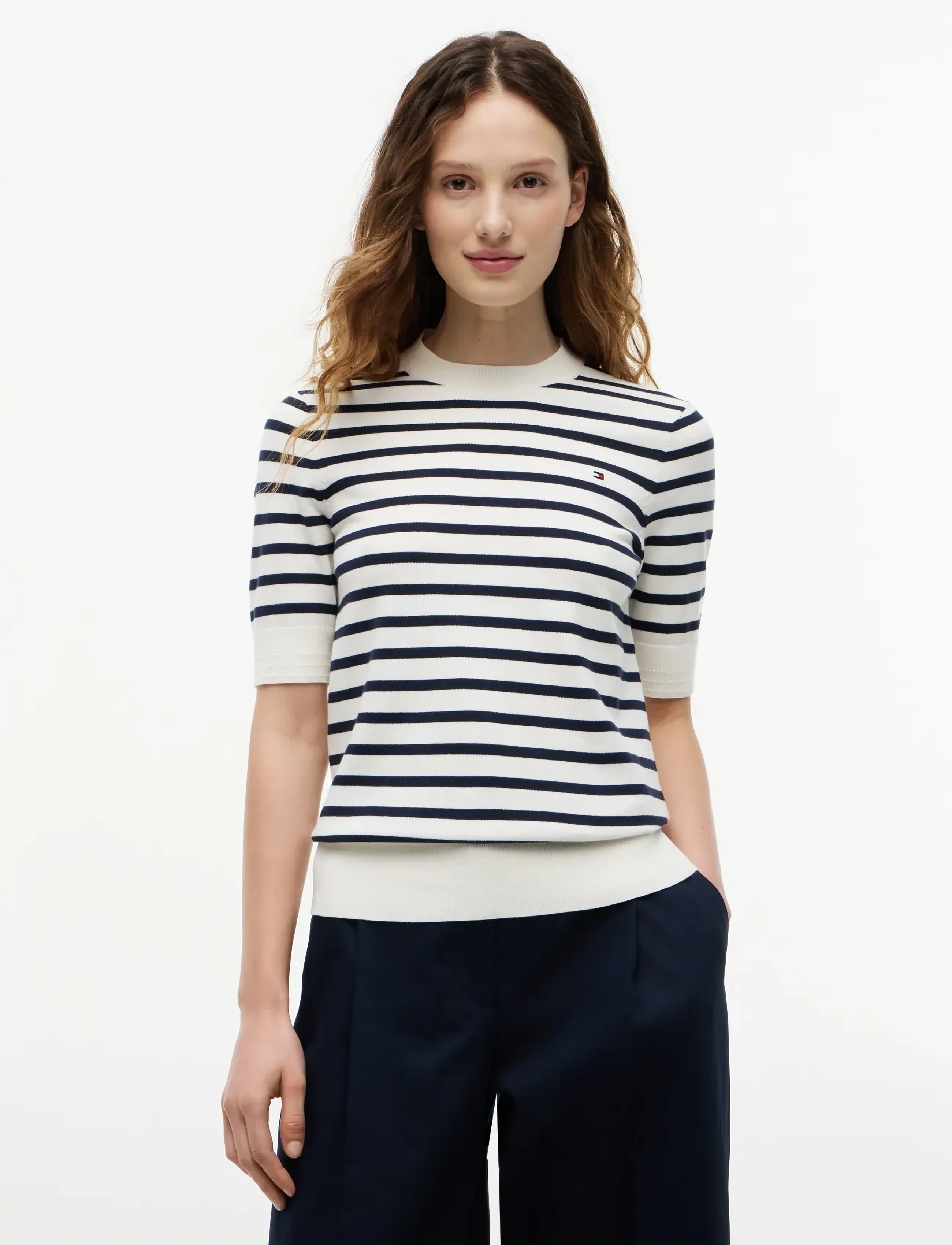 Tommy Hilfiger CO JERSEY FINE GG C-NK SS SWT - T-shirts & Tops - IVORY PETAL  DARK N NAVY BRETON STP / multi