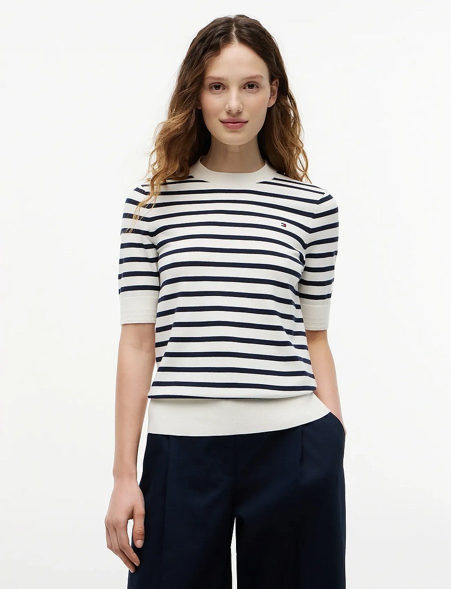 Tommy Hilfiger - CO JERSEY FINE GG C-NK SS SWT - t-shirts - ivory petal dark n navy breton stp - 0