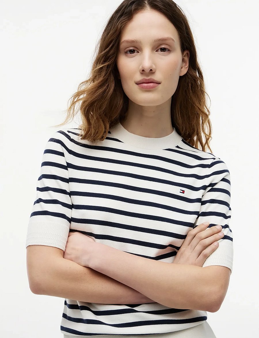 Tommy Hilfiger - CO JERSEY FINE GG C-NK SS SWT - t-shirts - ivory petal dark n navy breton stp - 3