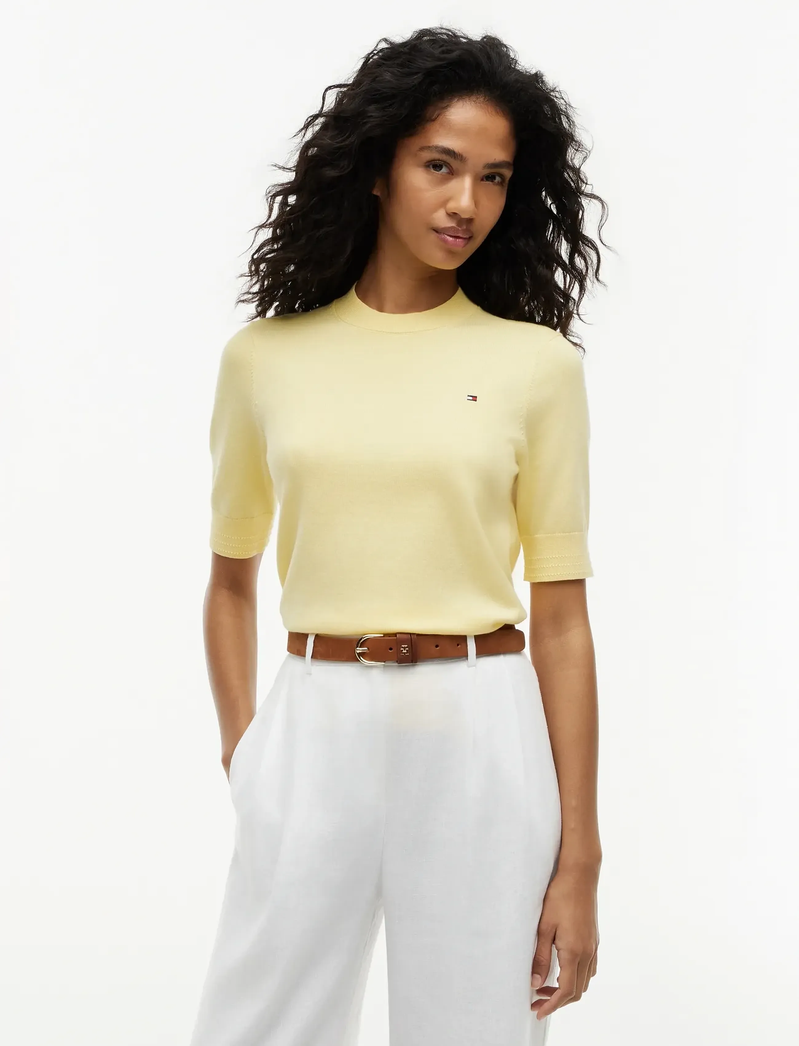 Tommy Hilfiger Co Jersey Fine Gg C-Nk Ss Swt, M, Yellow, T-Shirts & Toppe > Kortærmede, Dame