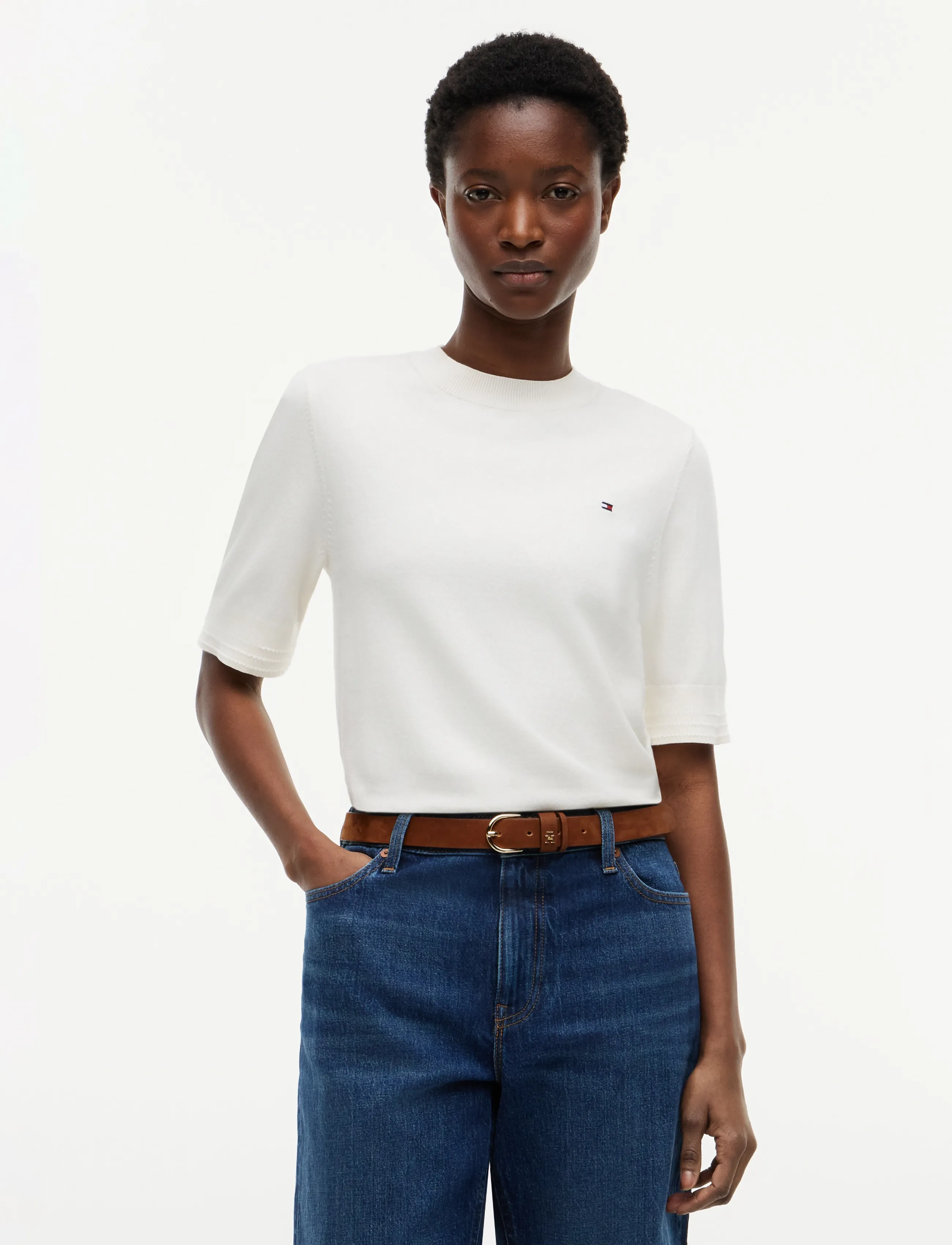 Tommy Hilfiger Co Jersey Fine Gg C-Nk Ss Swt, XL, T-shirts & Oberteile, Creme - Short-sleeved, Frauen