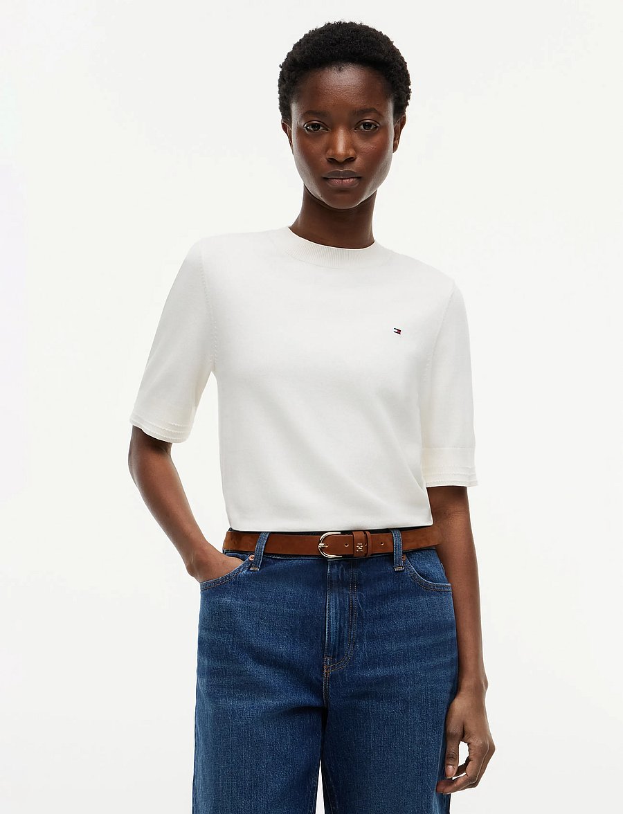 Tommy Hilfiger - COTTON SHORT SLEEVE SWEATER - t-shirts - ivory petal - 0