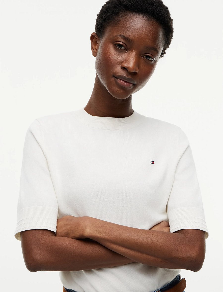 Tommy Hilfiger - COTTON SHORT SLEEVE SWEATER - t-shirts - ivory petal - 3