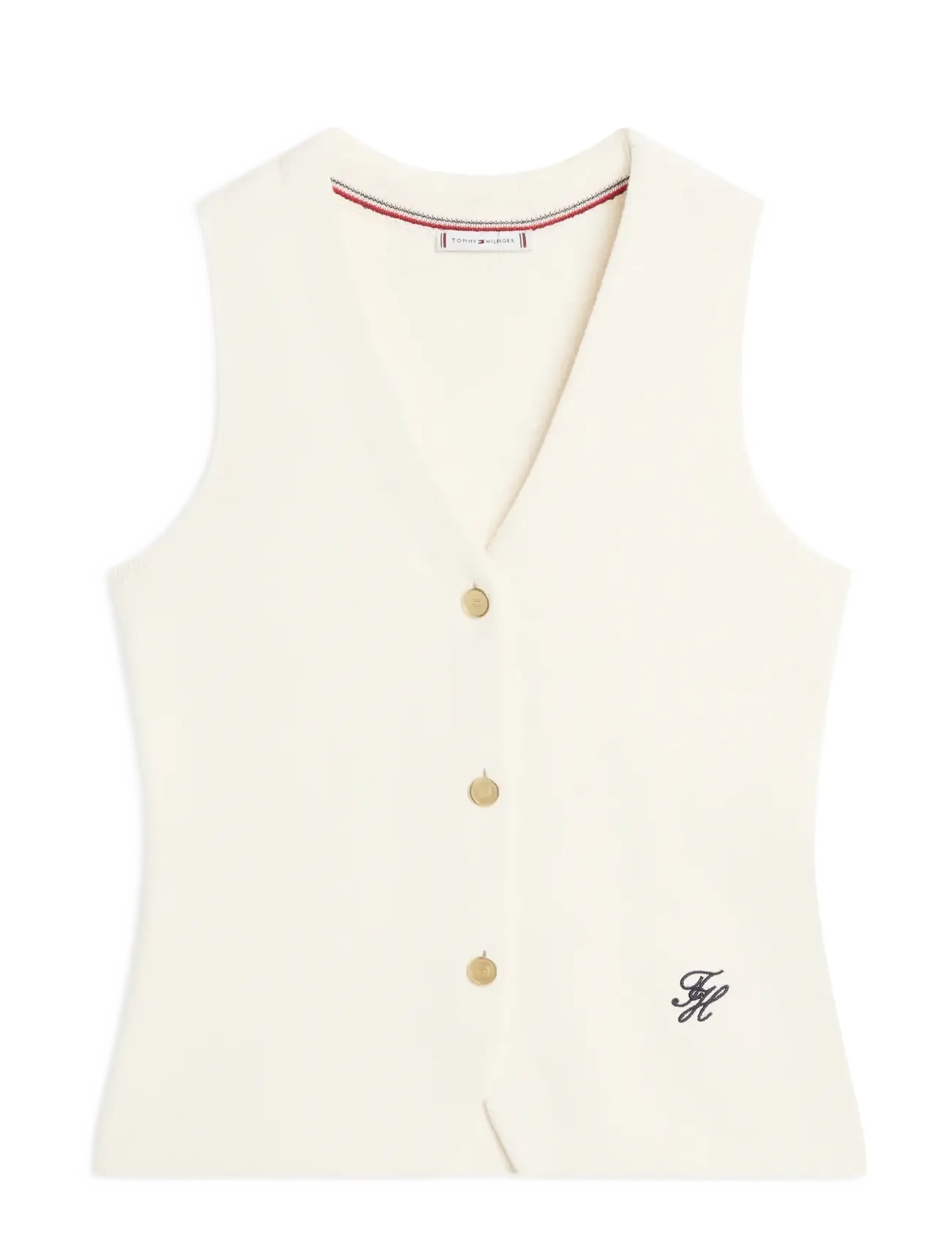 TOMMY HILFIGER Co Full Needle Slim Vest Cream - XL - Damen