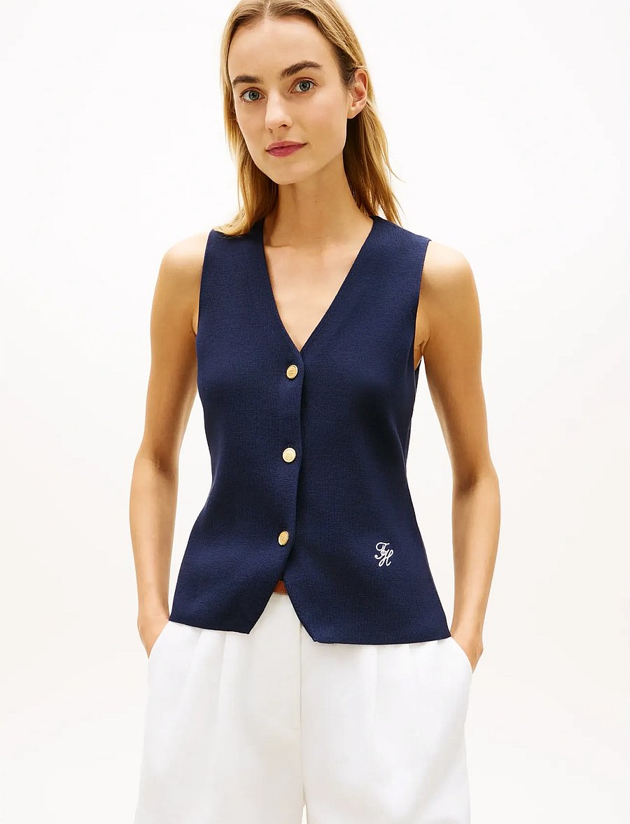 Tommy Hilfiger - CO FULL NEEDLE SLIM VEST - strickwesten - dark night navy - 0