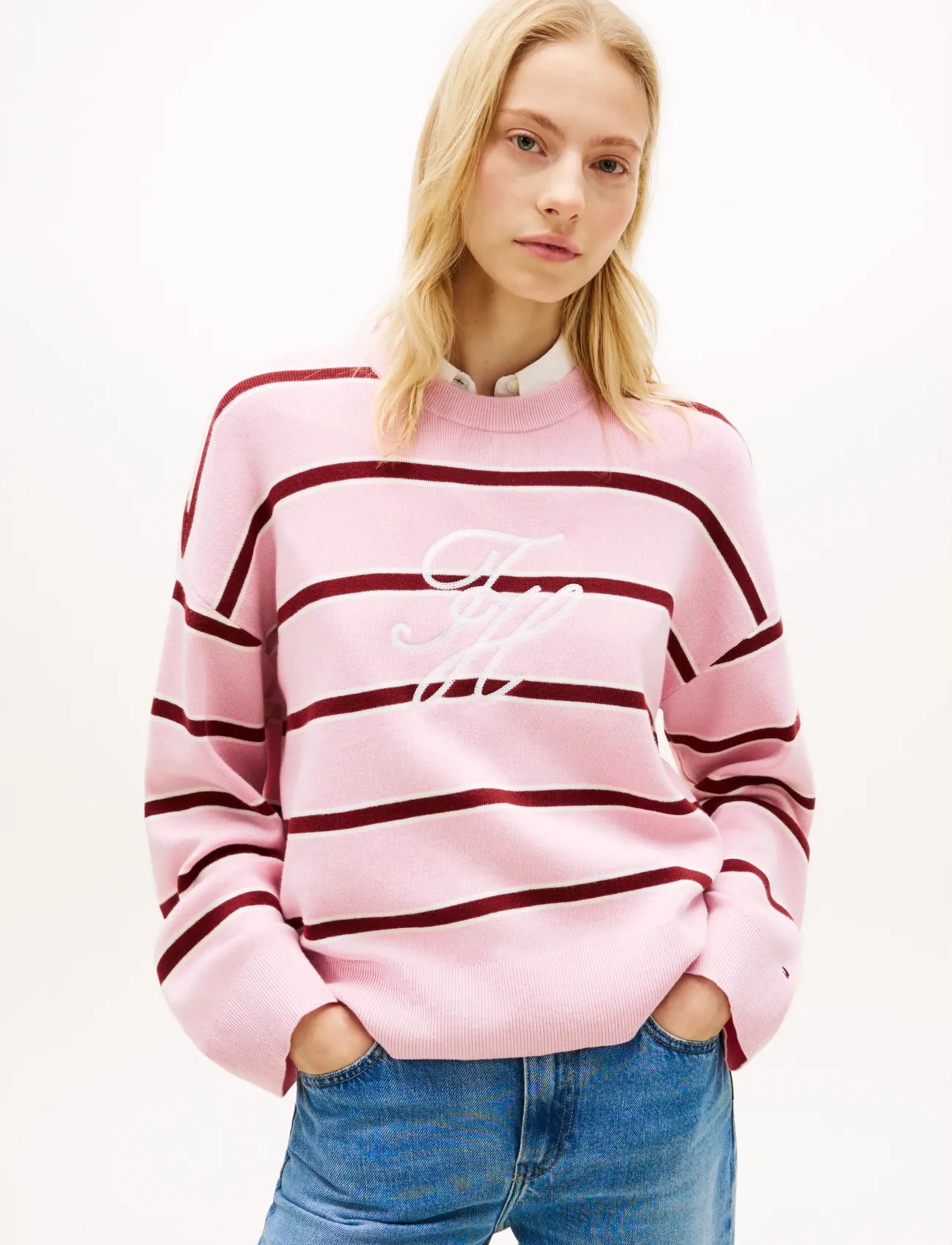 Tommy Hilfiger Full Needle Graphic Sweater, XS, Pink, Strik > Trøjer, Dame