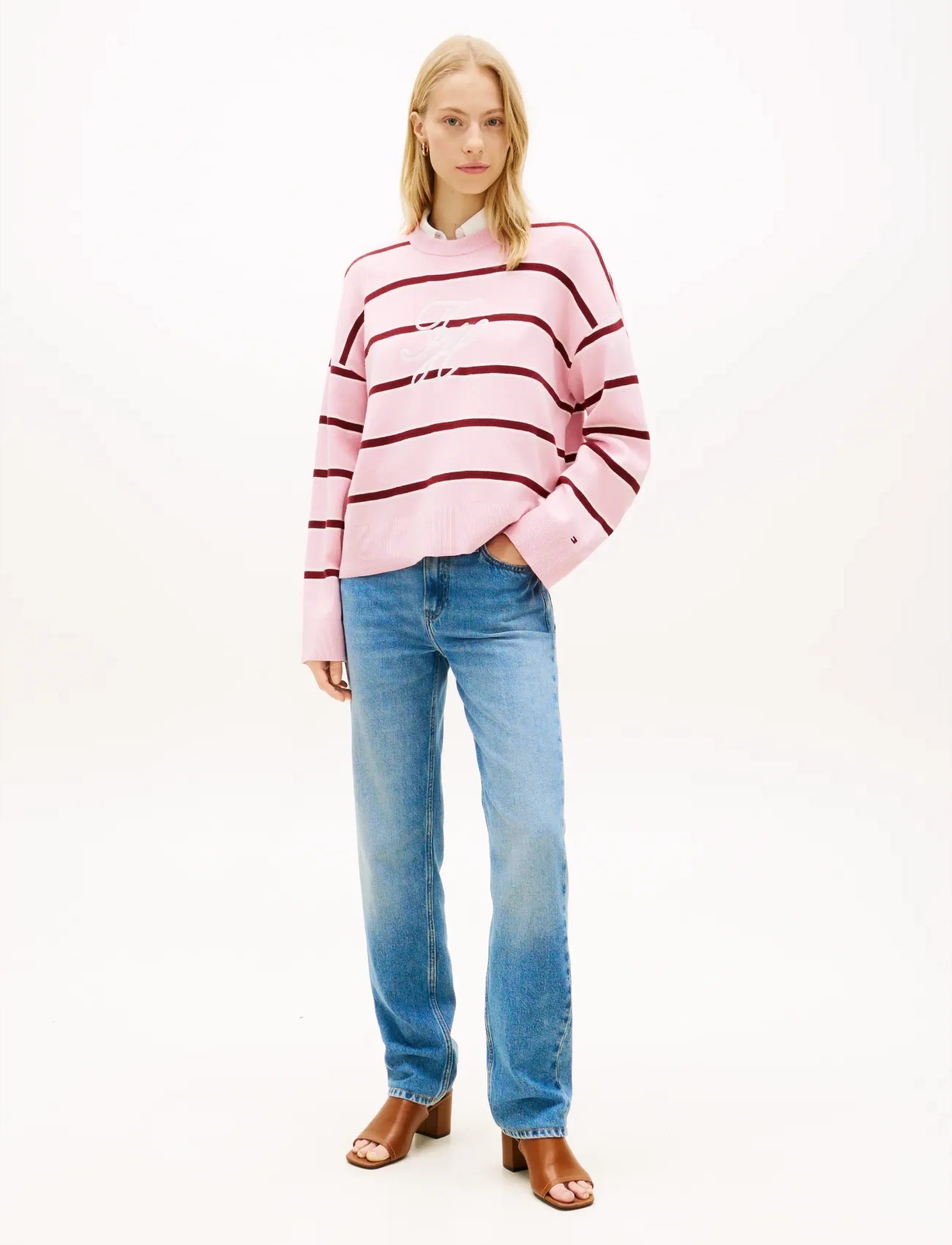Tommy Hilfiger - FULL NEEDLE GRAPHIC SWEATER - sviitrid - pink ivory liberty red stp - 3