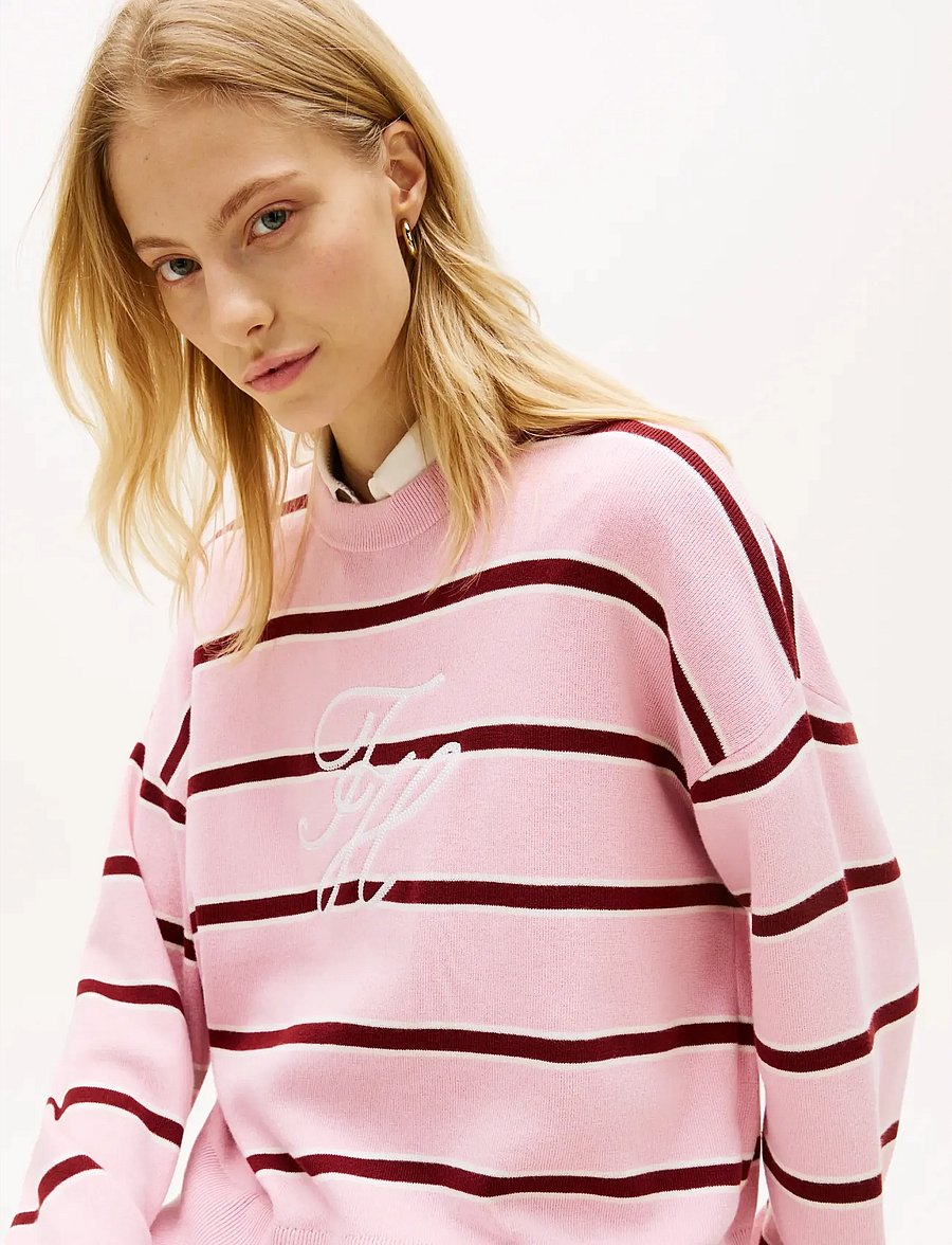 Tommy Hilfiger - FULL NEEDLE GRAPHIC SWEATER - sviitrid - pink ivory liberty red stp - 4