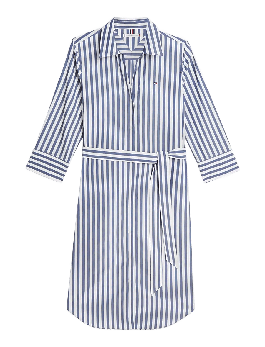 Tommy Hilfiger - ESS POPLIN REG SHIRT DRESS - skjortekjoler - wide banker stp ecru seashore navy - 1