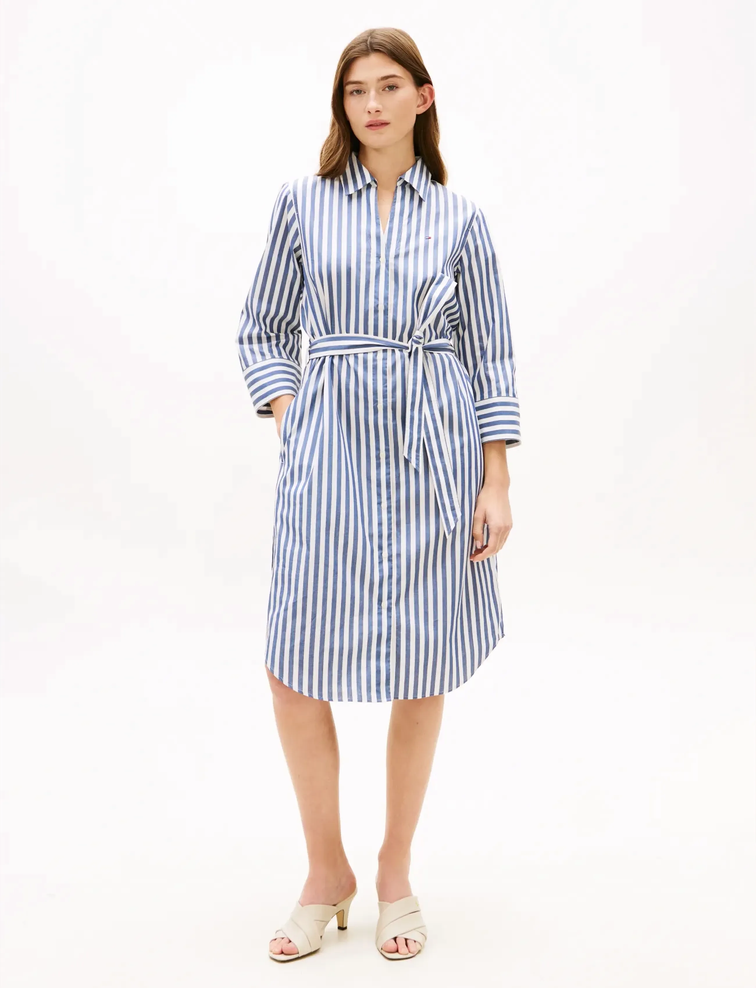 Tommy Hilfiger ESS POPLIN REG SHIRT DRESS - Tommy Hilfiger - WIDE BANKER STP ECRU SEASHORE NAVY / blue
