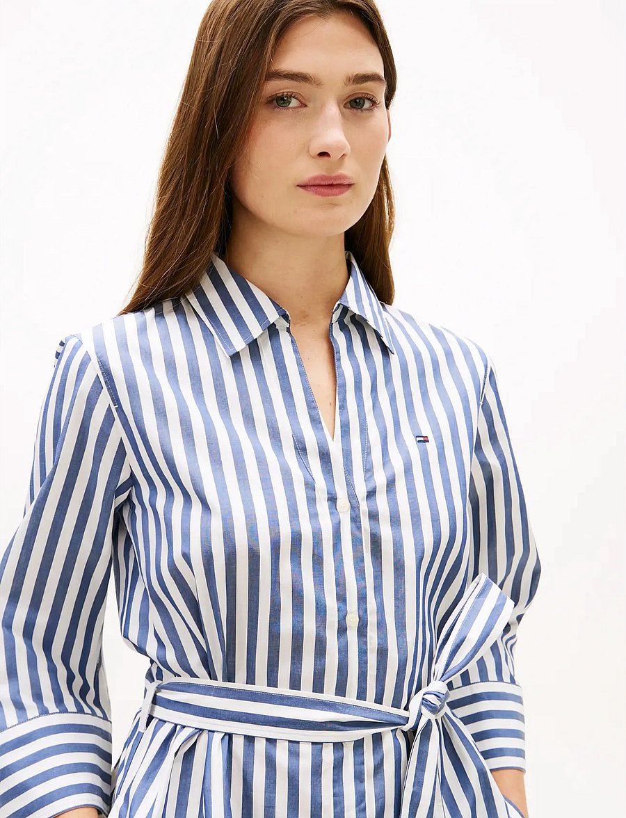 Tommy Hilfiger - ESS POPLIN REG SHIRT DRESS - skjortekjoler - wide banker stp ecru seashore navy - 2