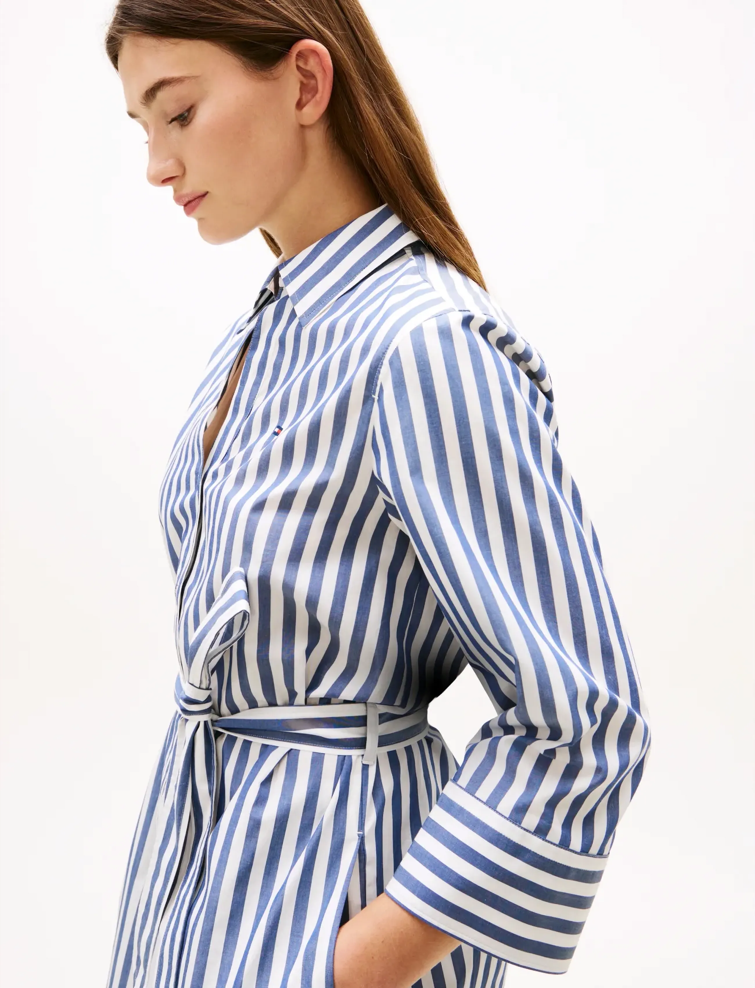 Tommy Hilfiger - ESS POPLIN REG SHIRT DRESS - skjortekjoler - wide banker stp ecru seashore navy - 3