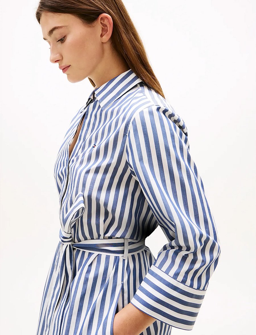 Tommy Hilfiger - ESS POPLIN REG SHIRT DRESS - skjortekjoler - wide banker stp ecru seashore navy - 3