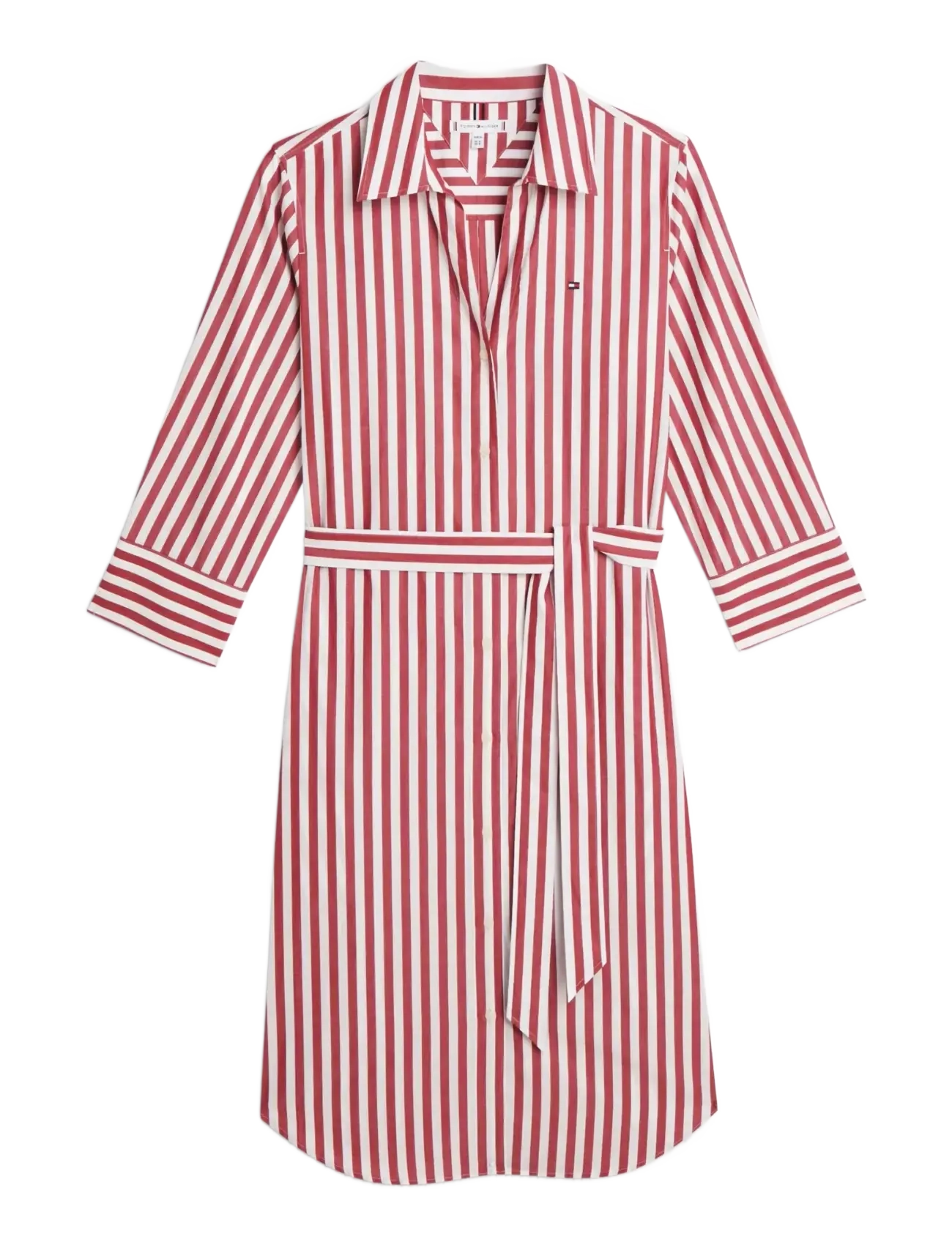 ESS POPLIN REG SHIRT DRESS - WIDE BANKER STP ECRU LIBERTY RED