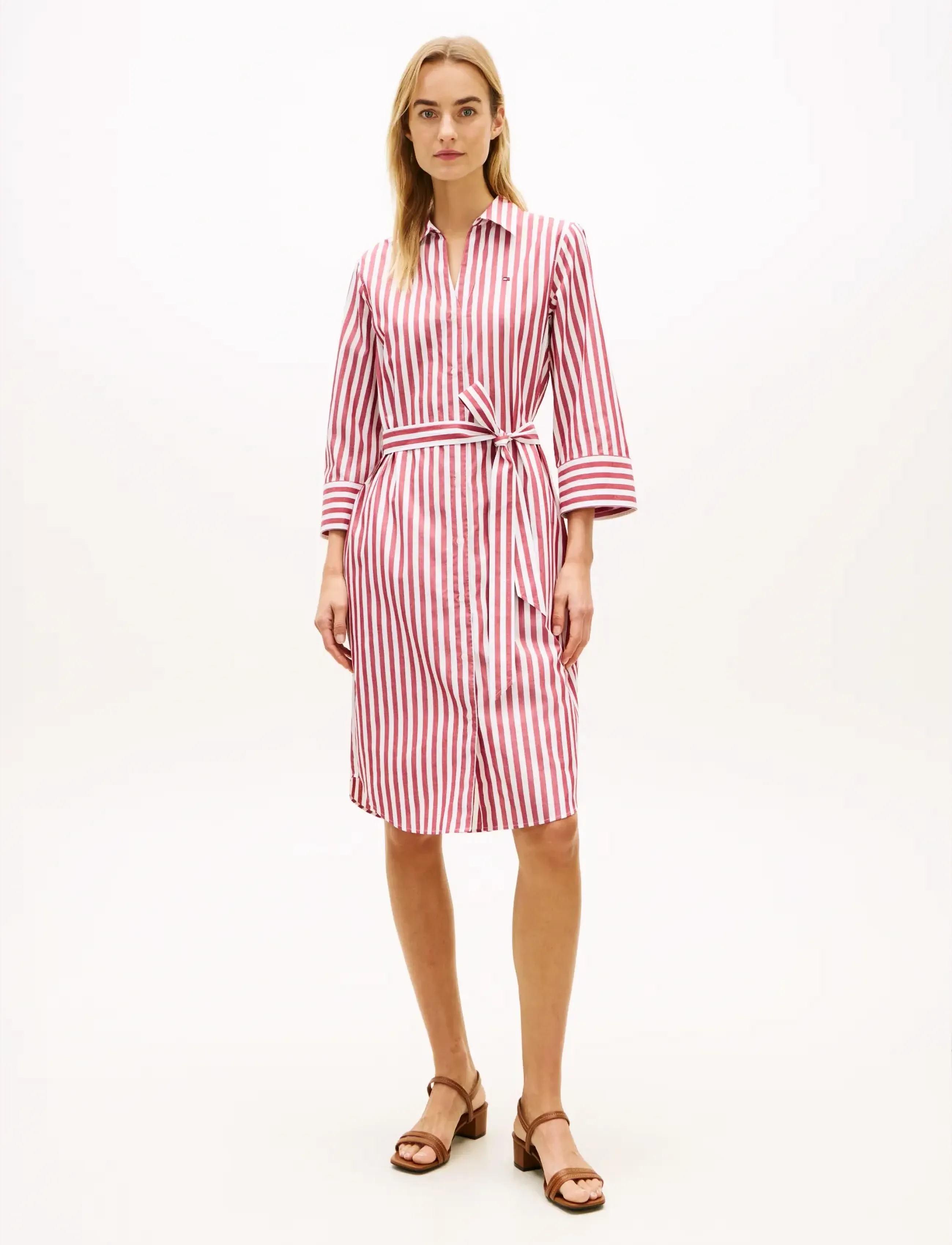 Tommy Hilfiger ESS POPLIN REG SHIRT DRESS - Särkkleidid - WIDE BANKER STP ECRU LIBERTY RED / red