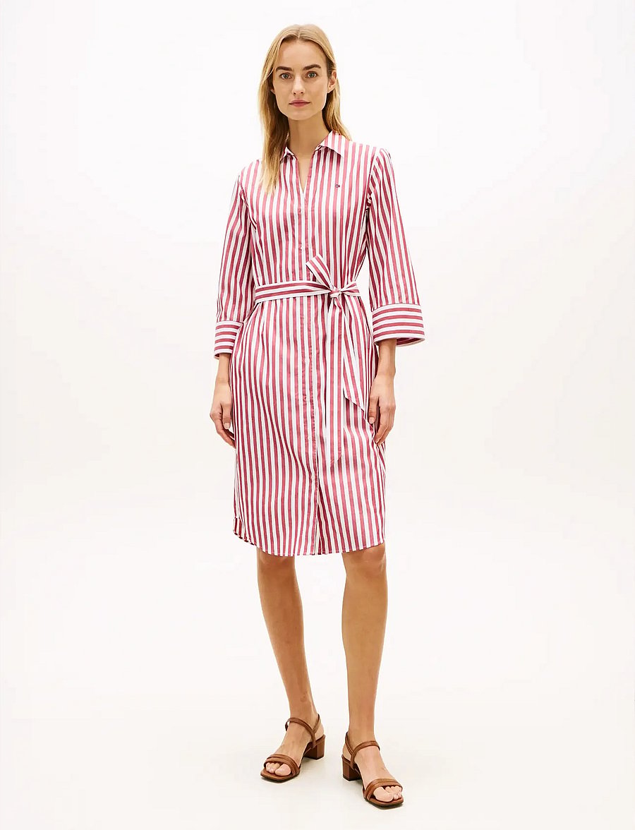 Tommy Hilfiger - ESS POPLIN REG SHIRT DRESS - särkkleidid - wide banker stp ecru liberty red - 0