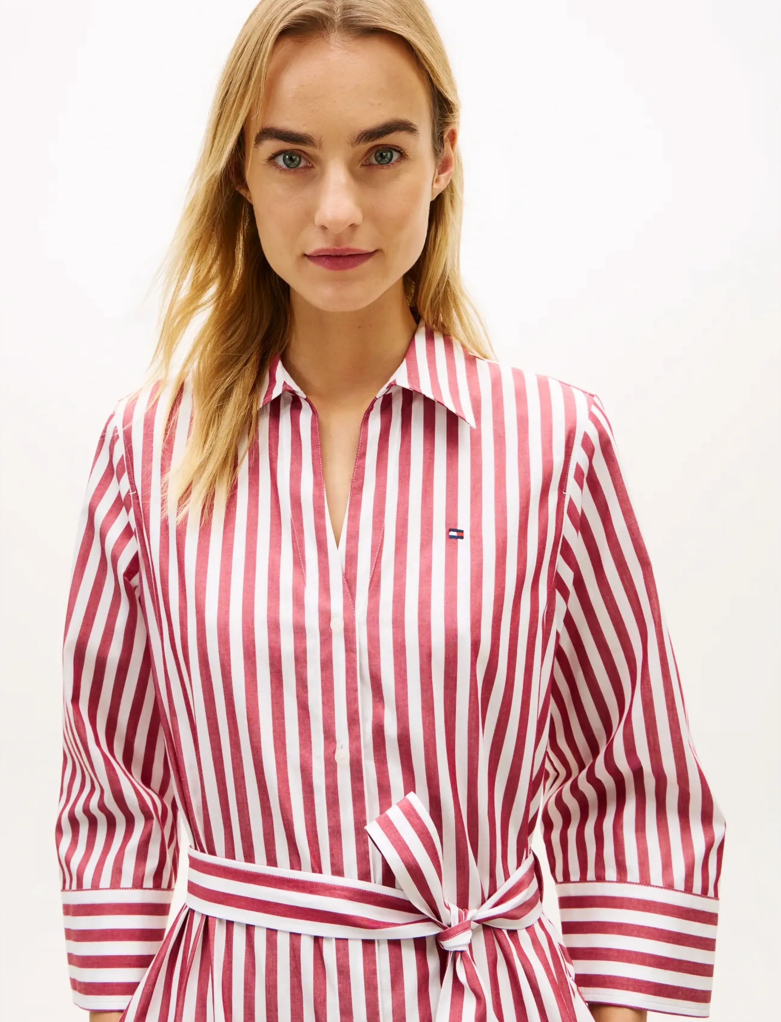 Tommy Hilfiger - ESS POPLIN REG SHIRT DRESS - skjortekjoler - wide banker stp ecru liberty red - 2