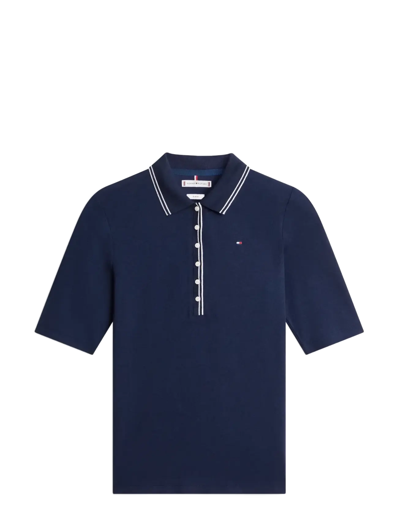 Tommy Hilfiger LYOCELL TIPPING SLIM 1/2SLV POLO - Polo's - DARK NIGHT NAVY / navy