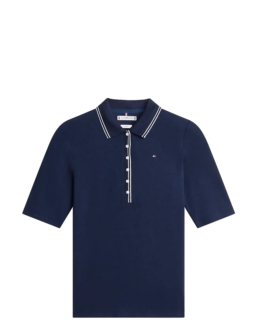 Tommy Hilfiger - LYOCELL TIPPING SLIM 1/2SLV POLO - poloshirts - dark night navy - 1