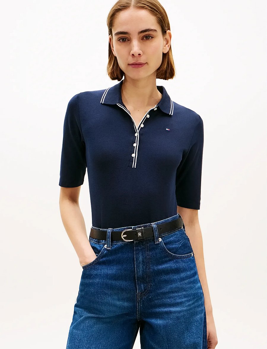 Tommy Hilfiger - LYOCELL TIPPING SLIM 1/2SLV POLO - poloshirts - dark night navy - 0