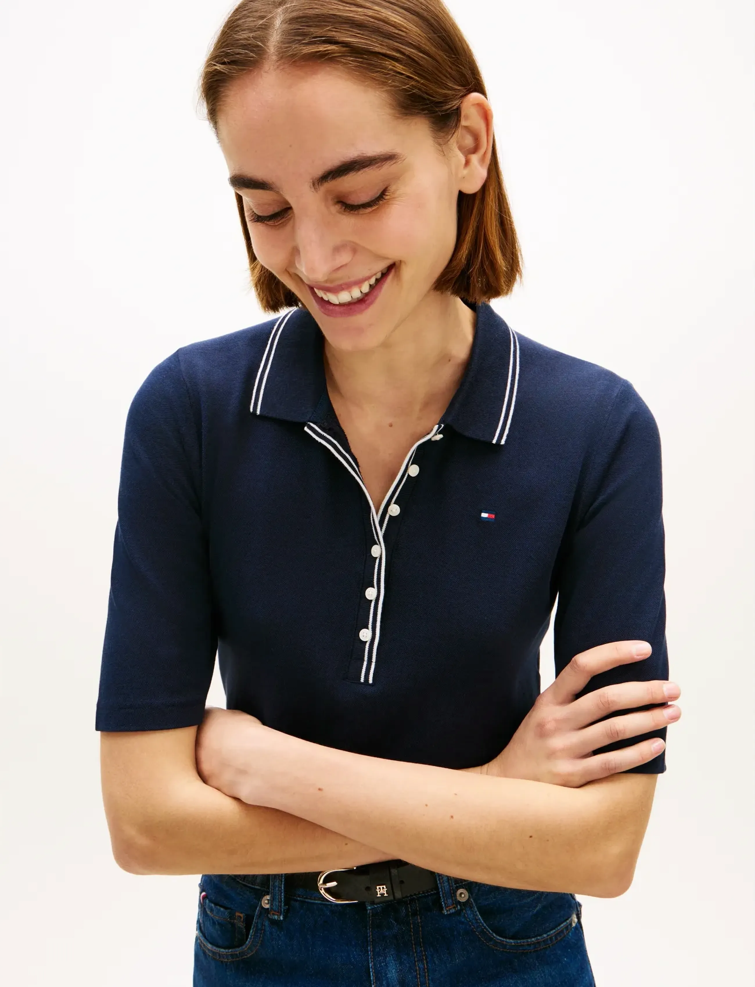 Tommy Hilfiger - LYOCELL TIPPING SLIM 1/2SLV POLO - poloer - dark night navy - 4